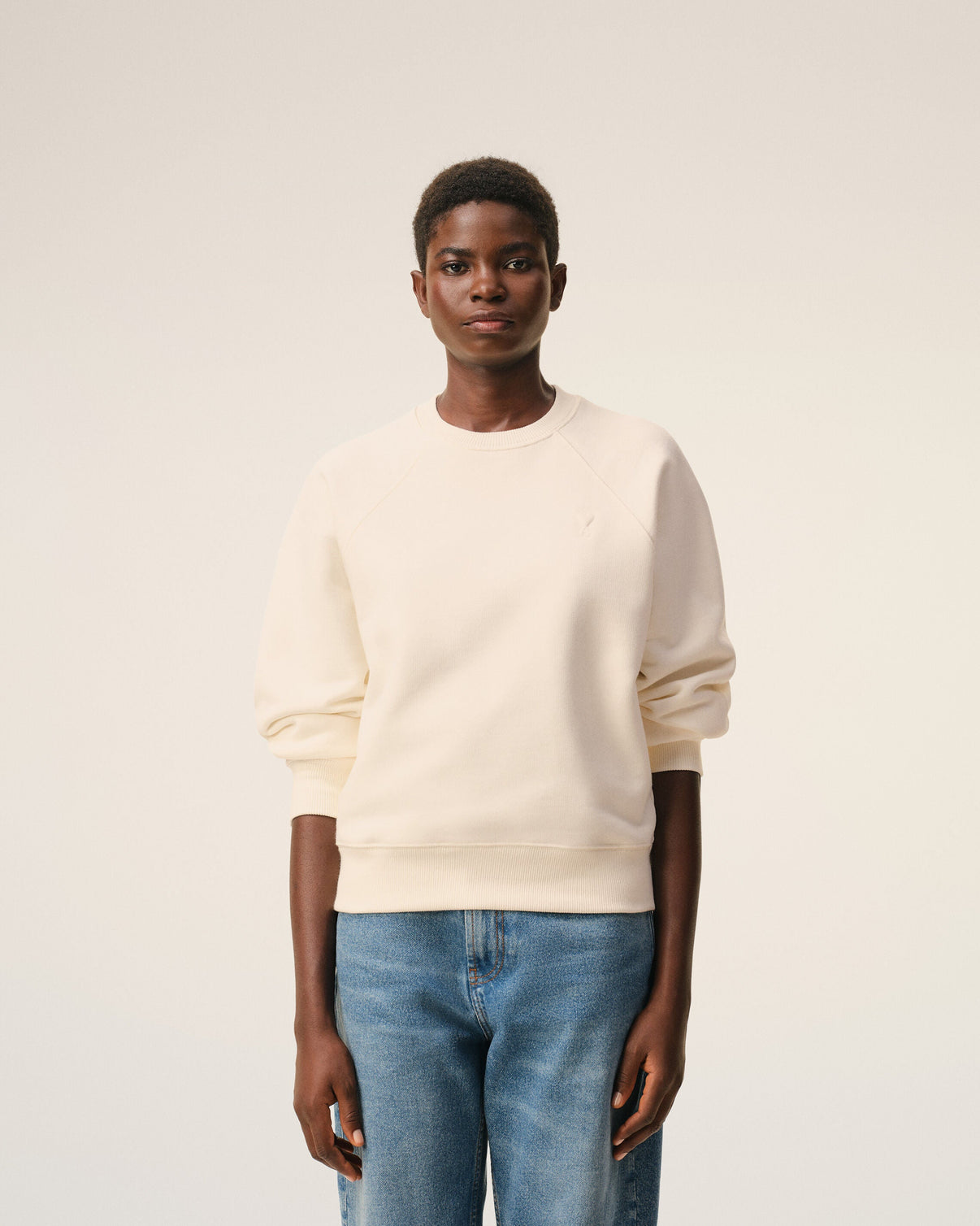 White Cotton Embossed Sweatshirt