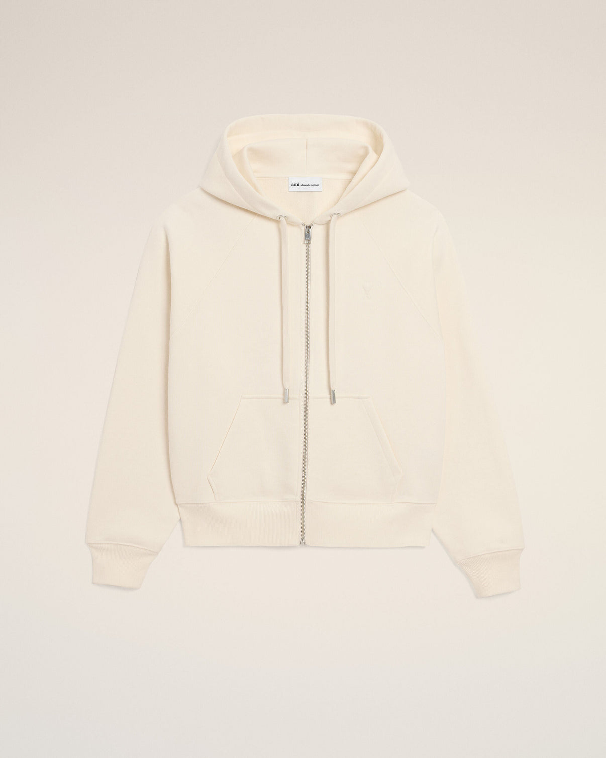 White Cotton Embossed Zipped Hoodie