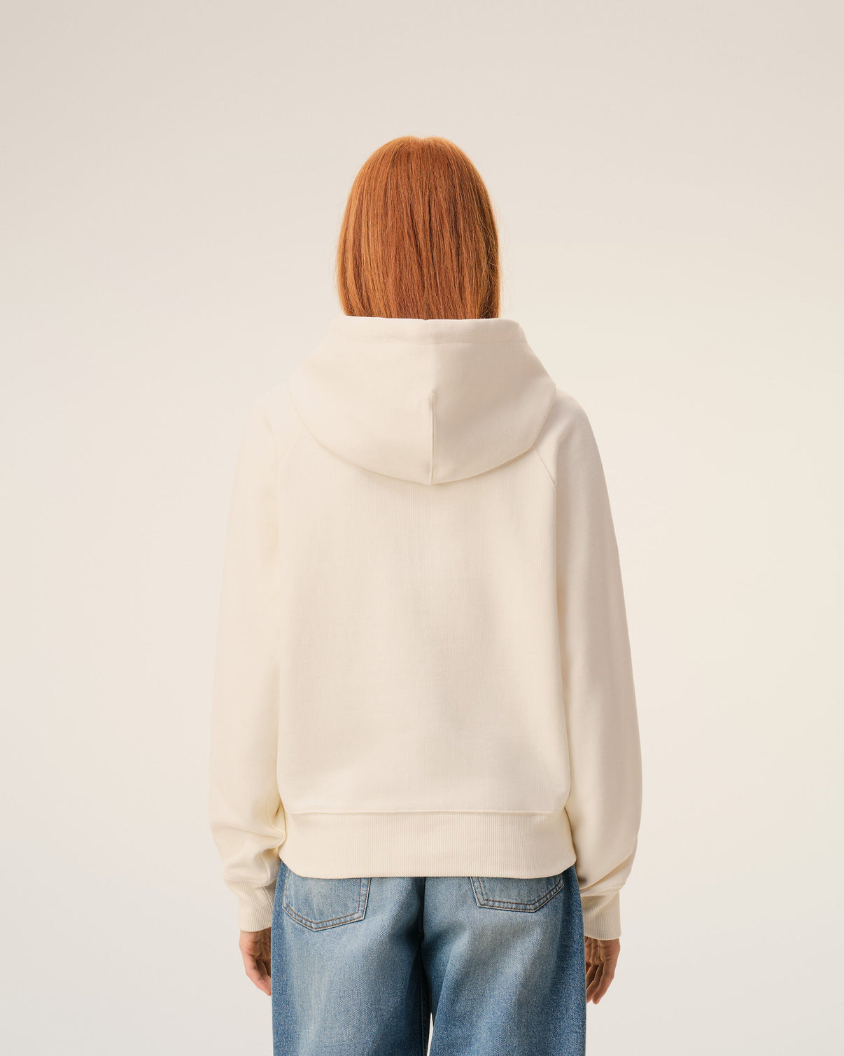 White Cotton Embossed Zipped Hoodie