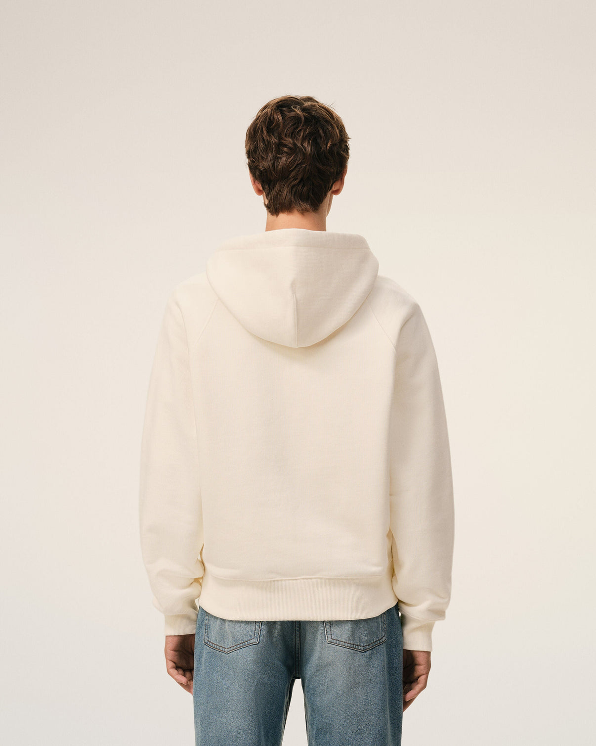 White Cotton Embossed Zipped Hoodie