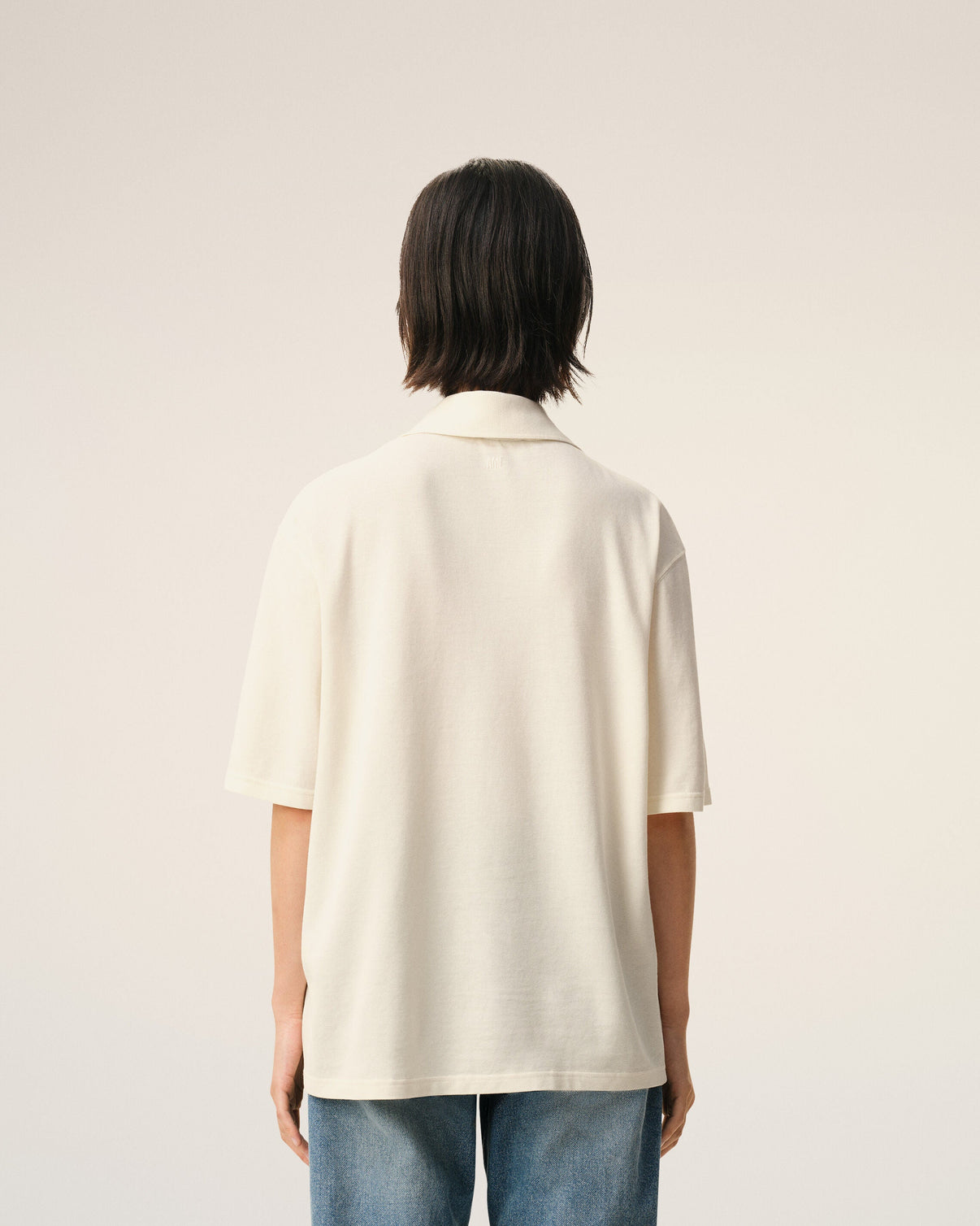 White Cotton Knitted Patch Polo