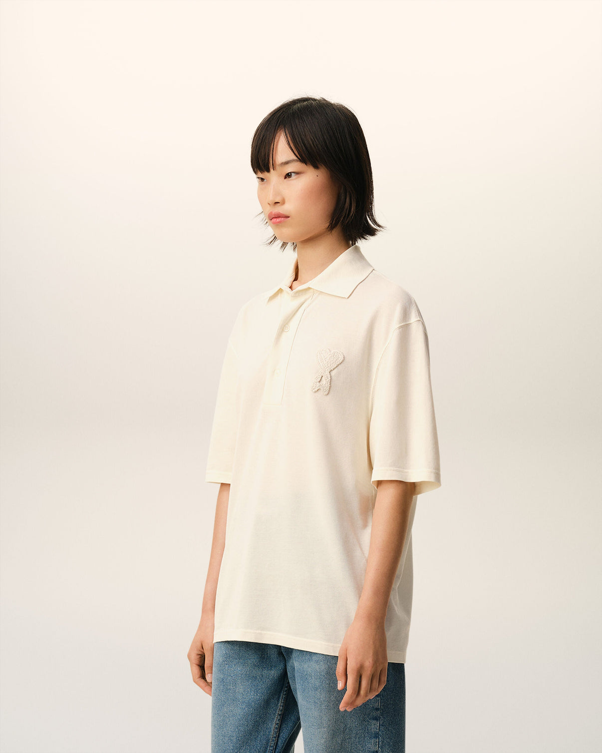 White Cotton Knitted Patch Polo