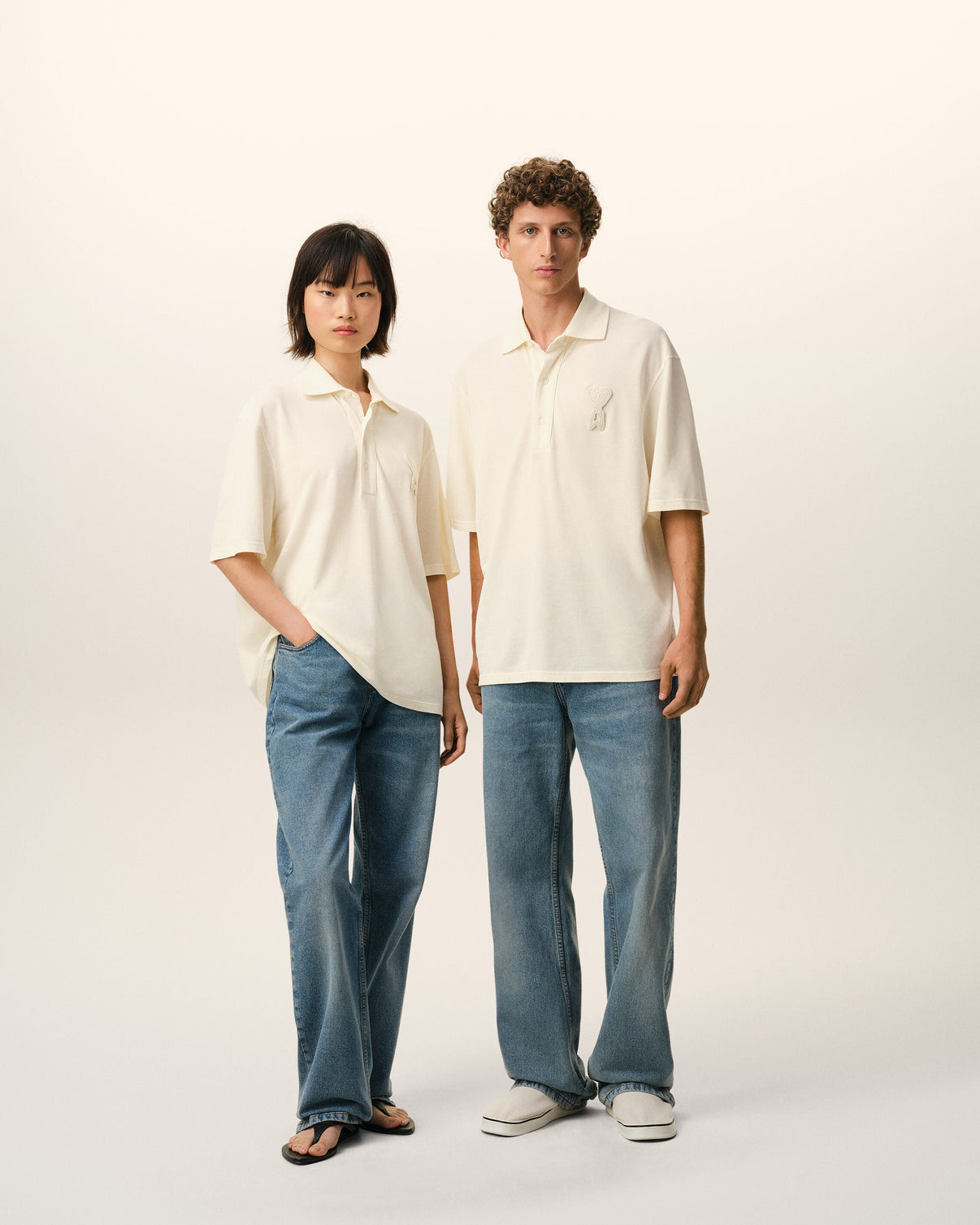 White Cotton Knitted Patch Polo