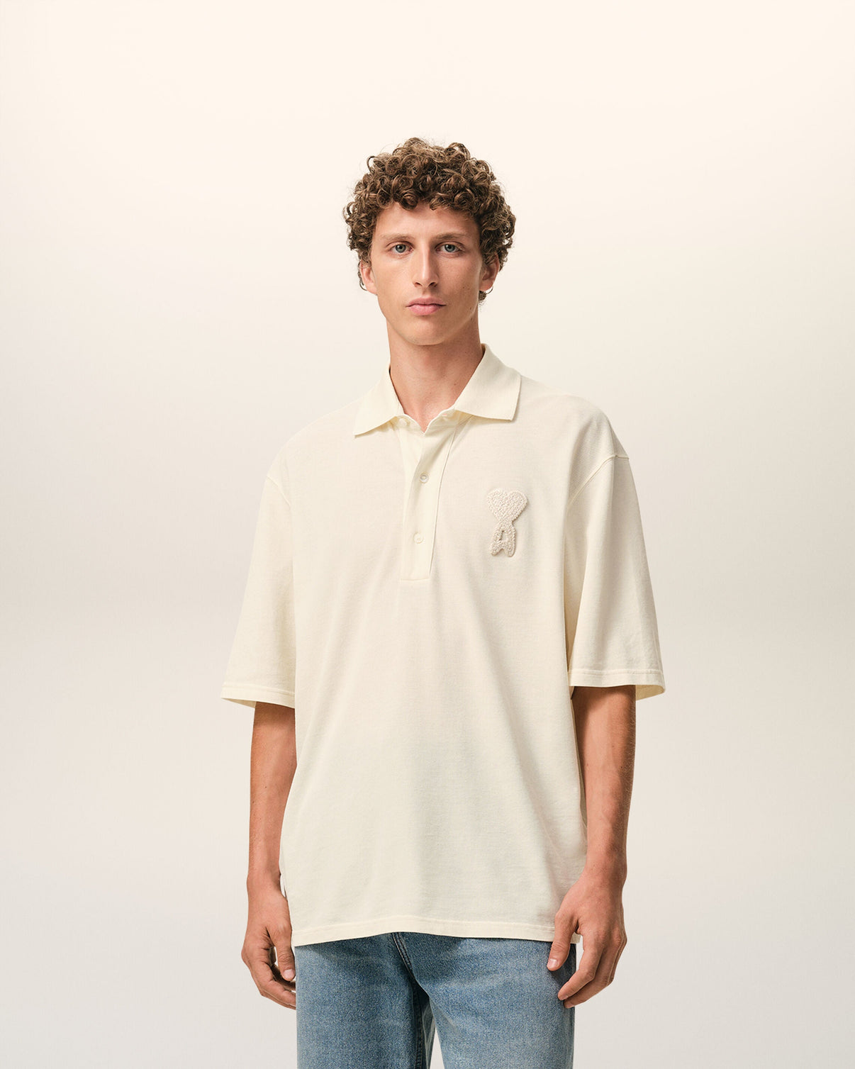 White Cotton Knitted Patch Polo