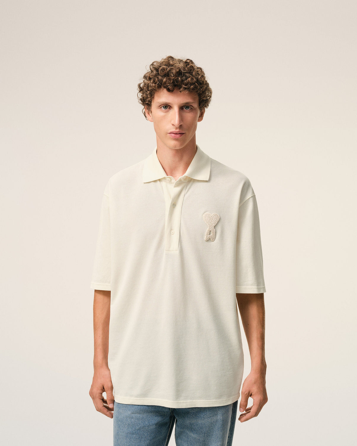 White Cotton Knitted Patch Polo