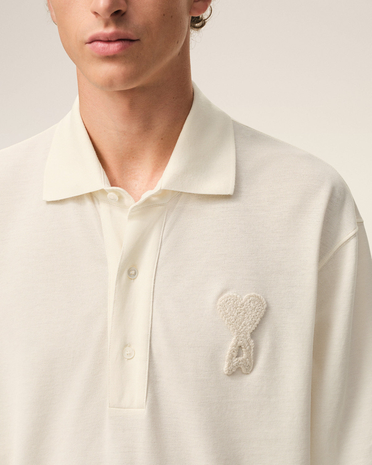White Cotton Knitted Patch Polo