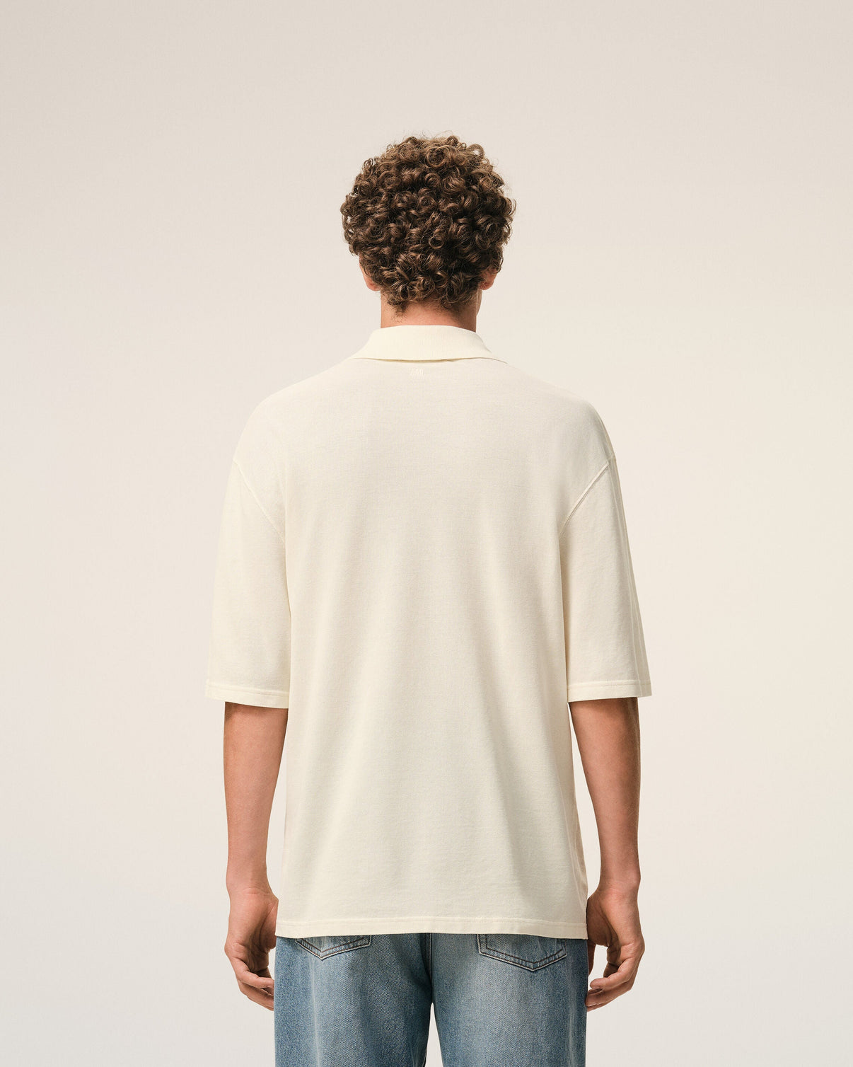 White Cotton Knitted Patch Polo