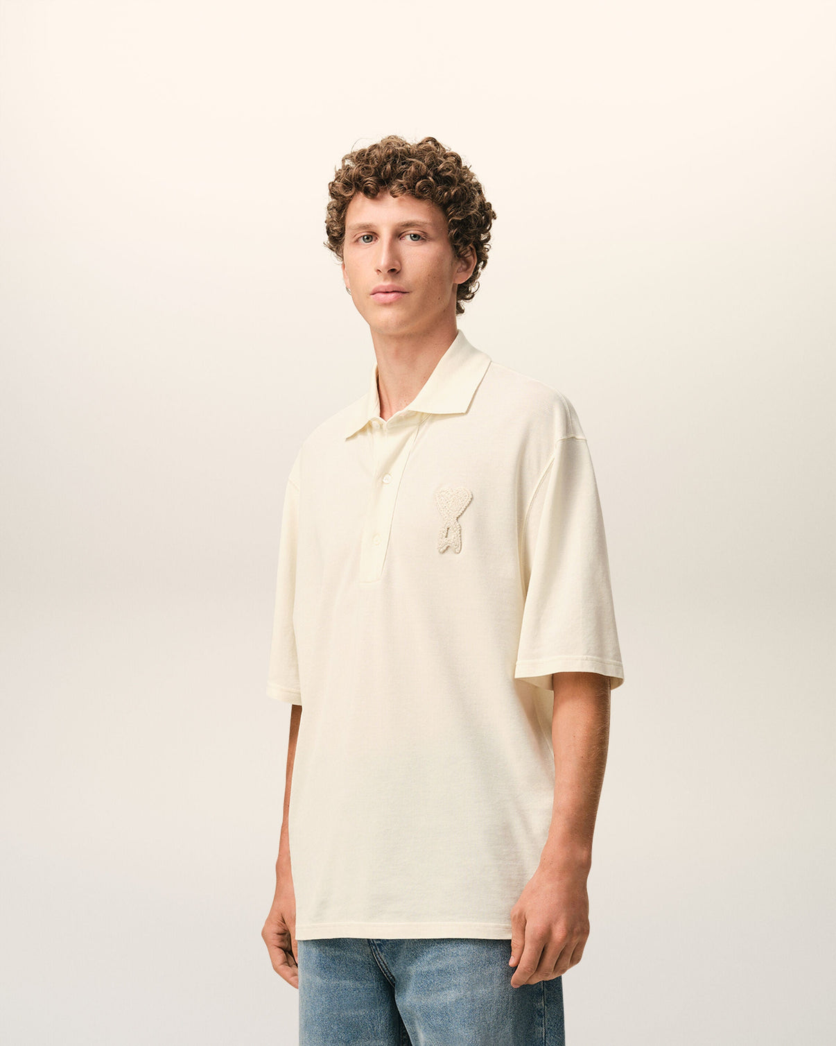 White Cotton Knitted Patch Polo