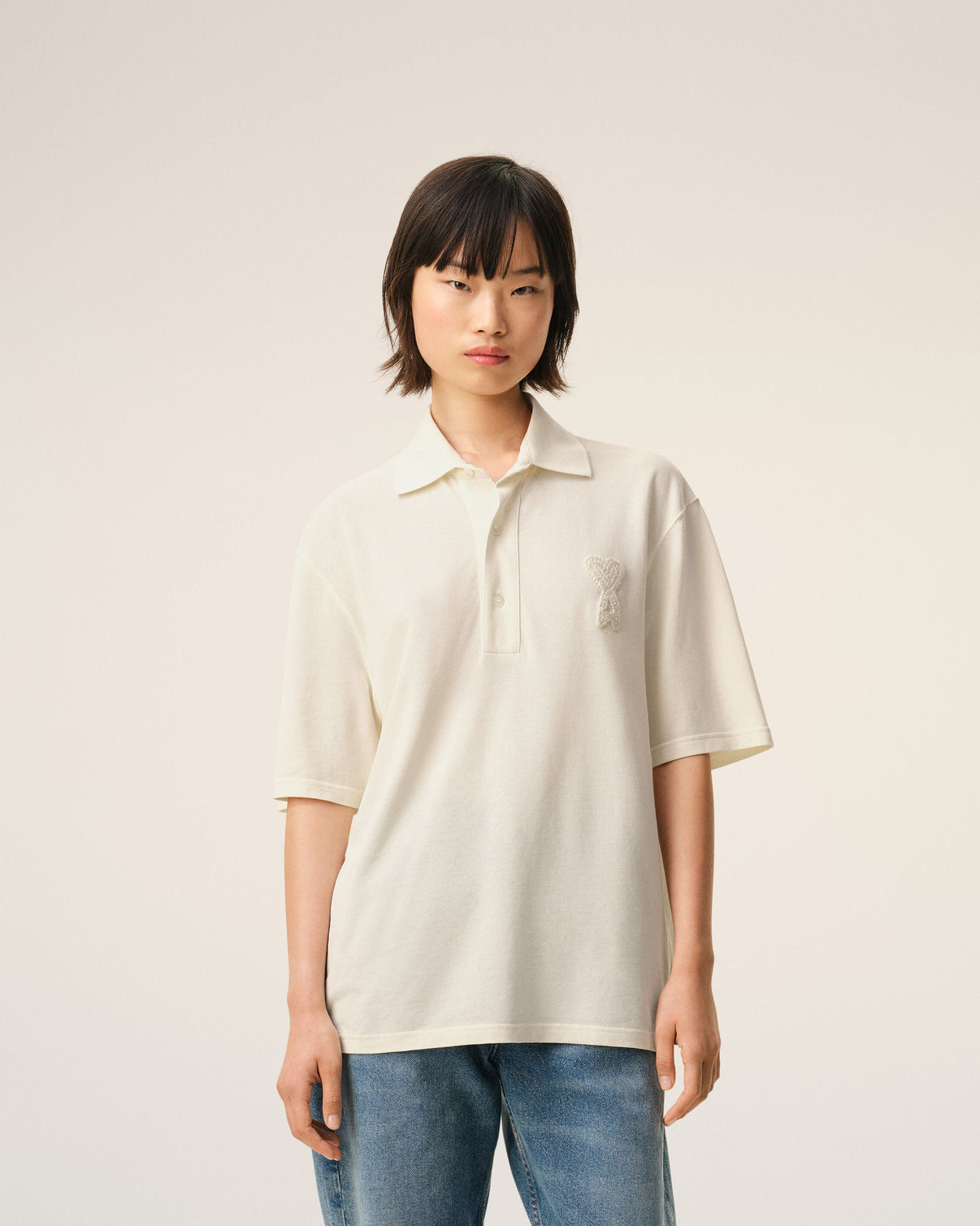 White Cotton Knitted Patch Polo
