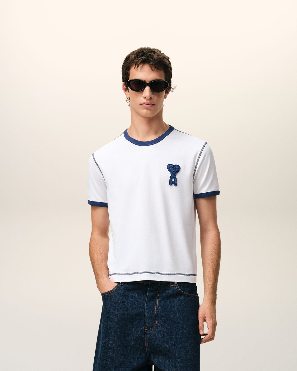 White Cotton Knitted Patch T-shirt