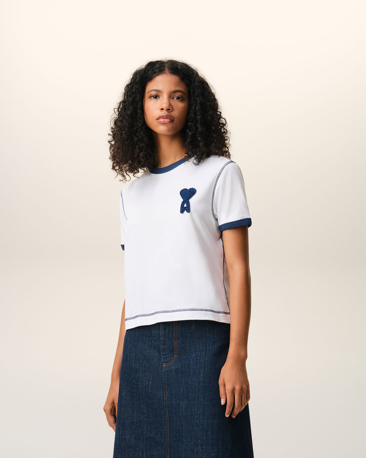 White Cotton Knitted Patch T-shirt