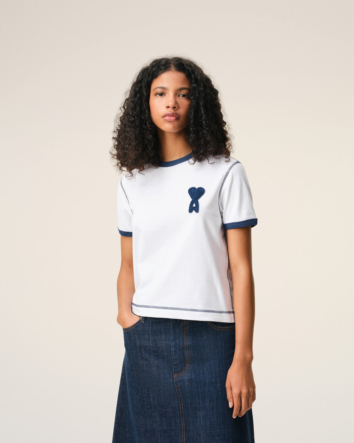 White Cotton Knitted Patch T-shirt