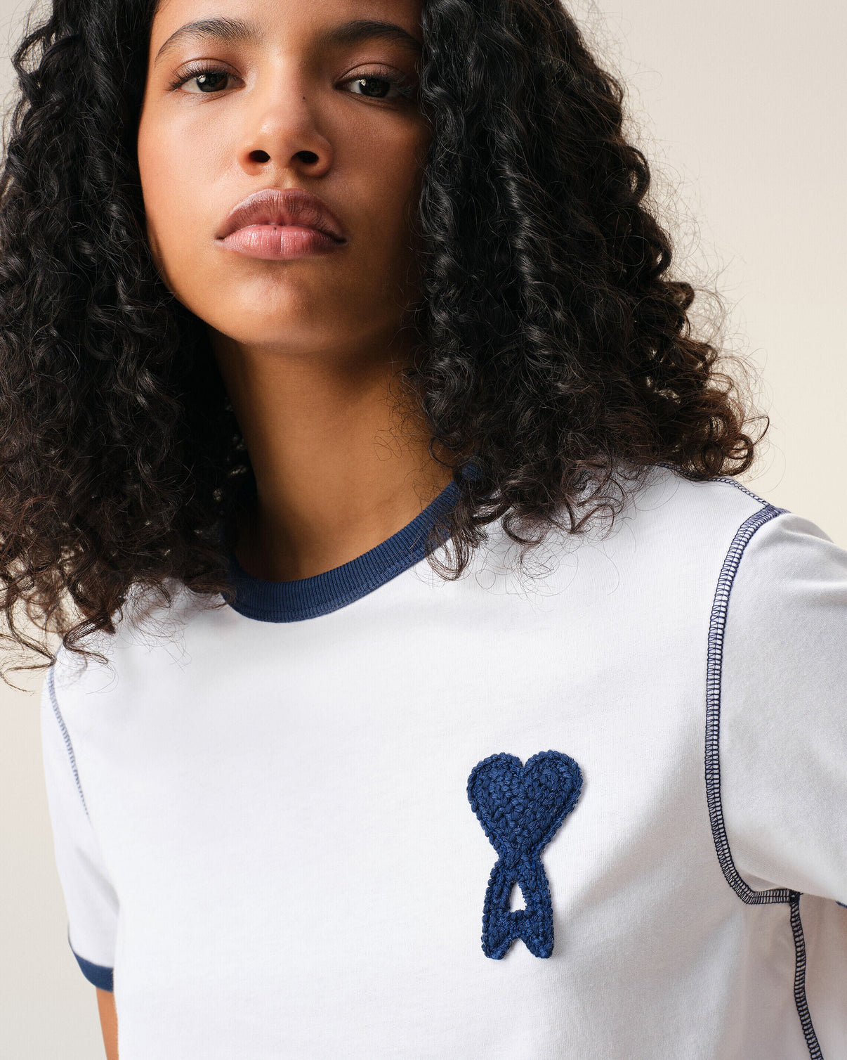 White Cotton Knitted Patch T-shirt