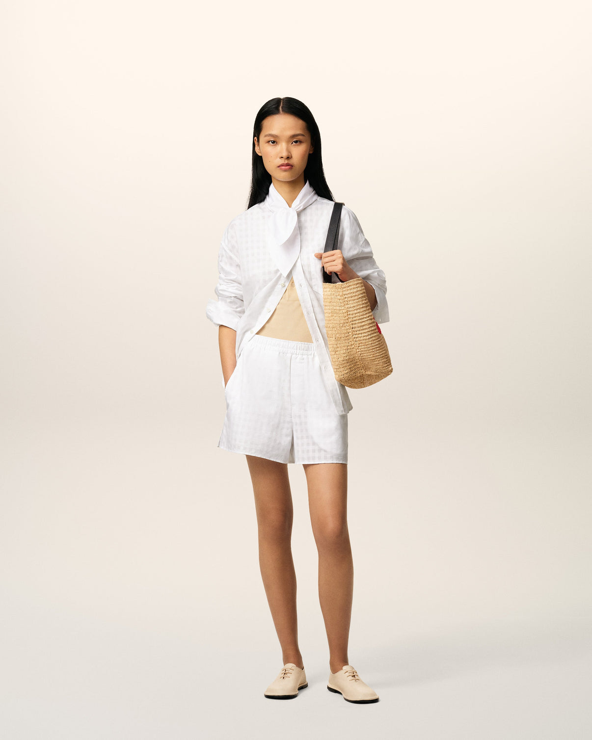 White Cotton Large Fit Shorts
