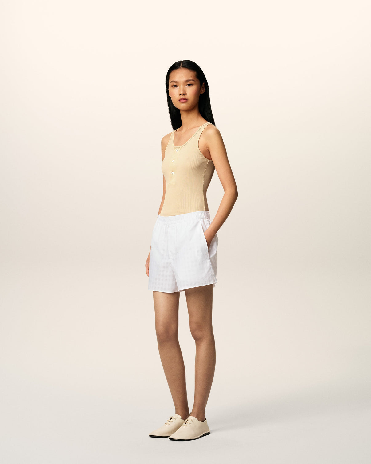White Cotton Large Fit Shorts