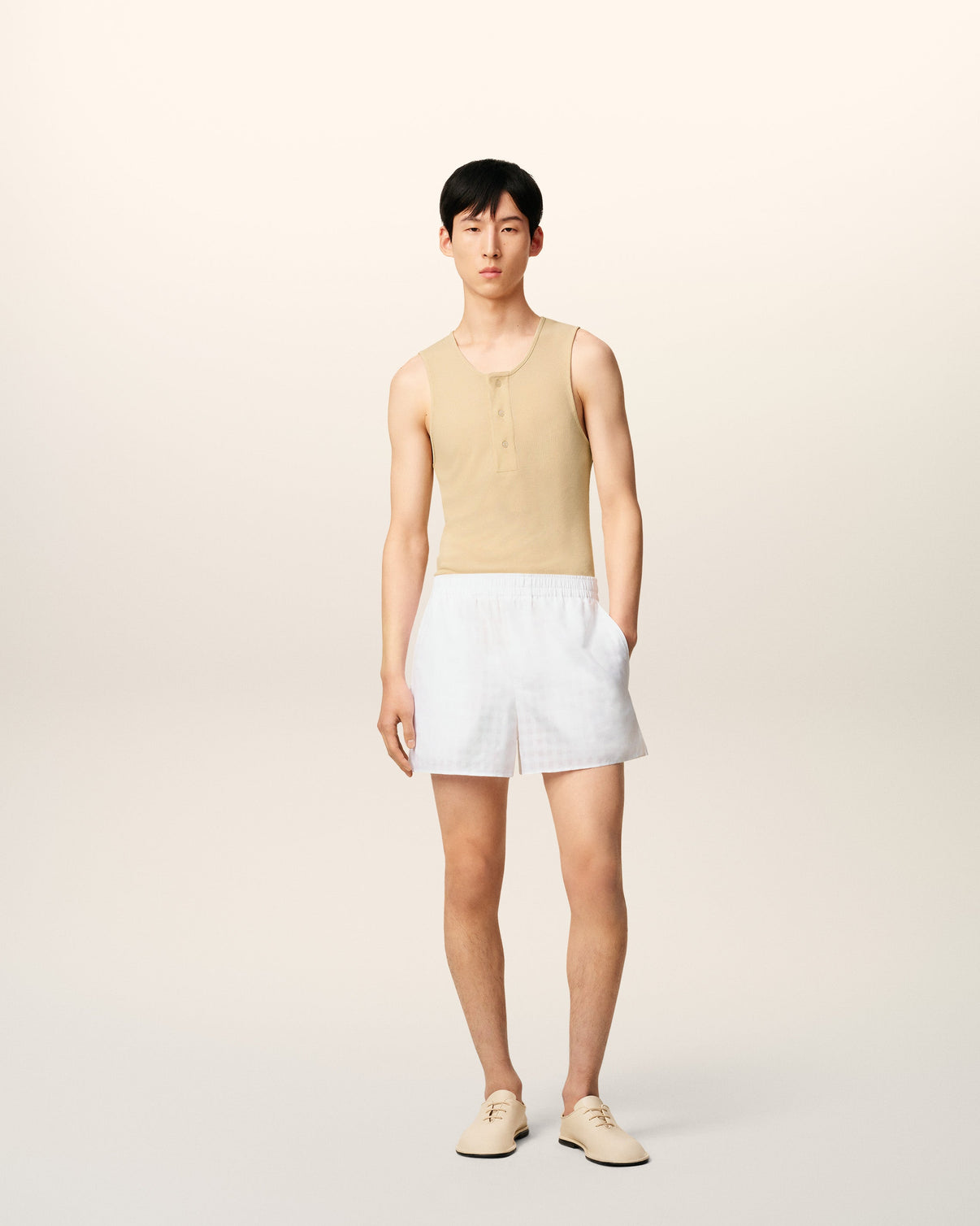 White Cotton Large Fit Shorts