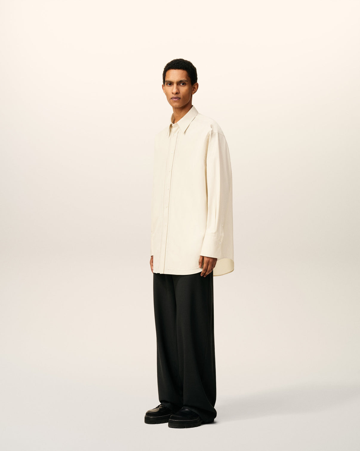 White Cotton Raw Edged Stitching Oversized Shirt