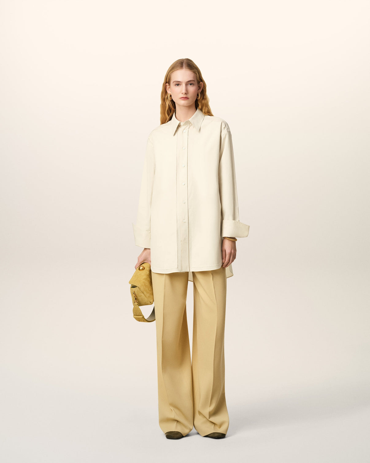White Cotton Raw Edged Stitching Oversized Shirt