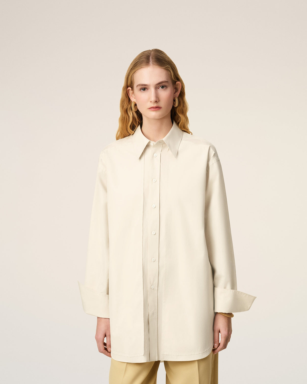 White Cotton Raw Edged Stitching Oversized Shirt