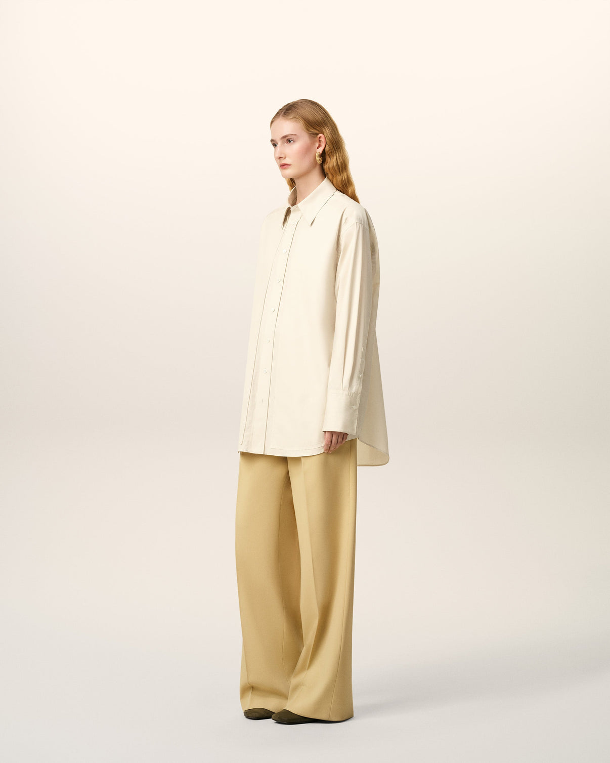White Cotton Raw Edged Stitching Oversized Shirt