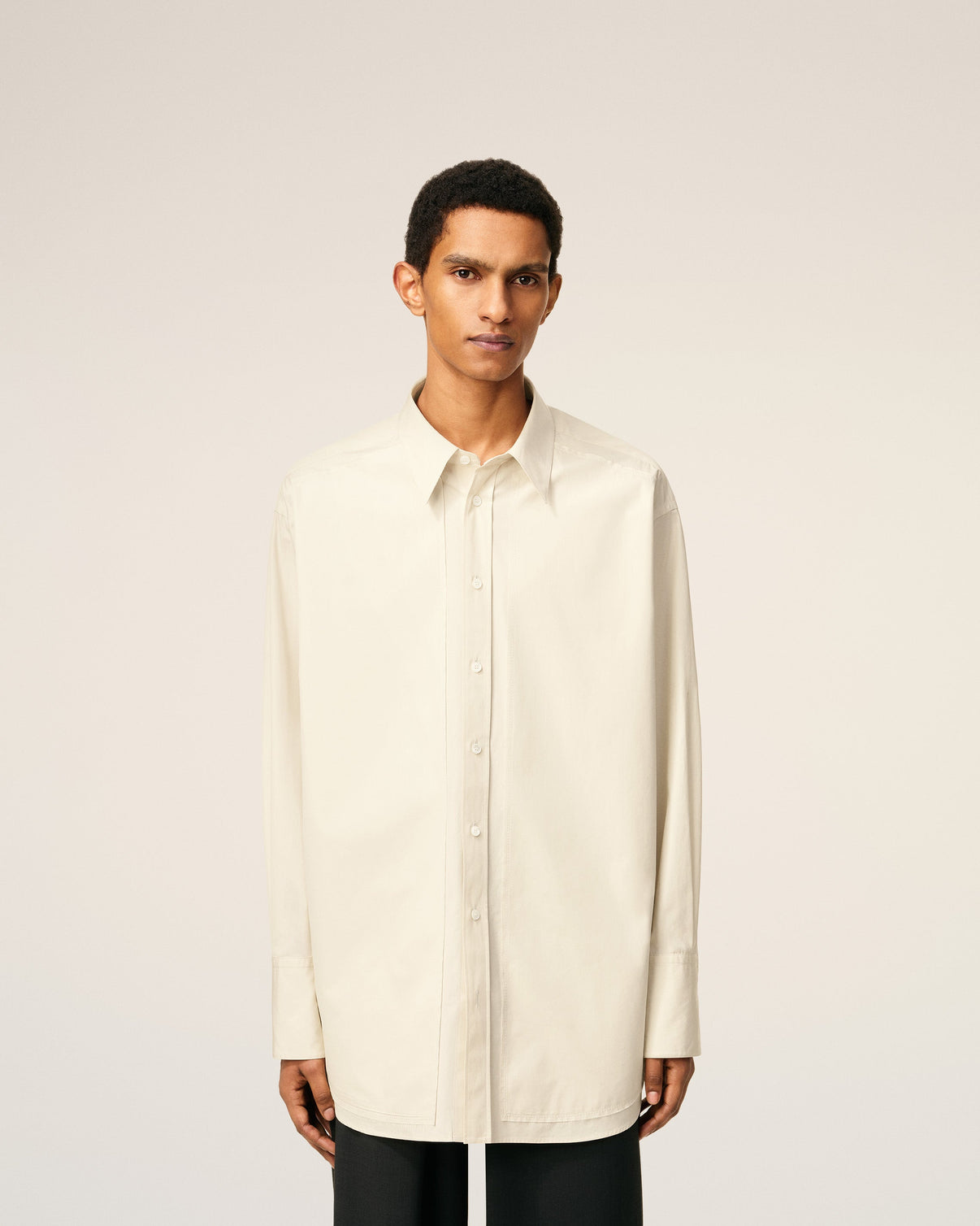 White Cotton Raw Edged Stitching Oversized Shirt