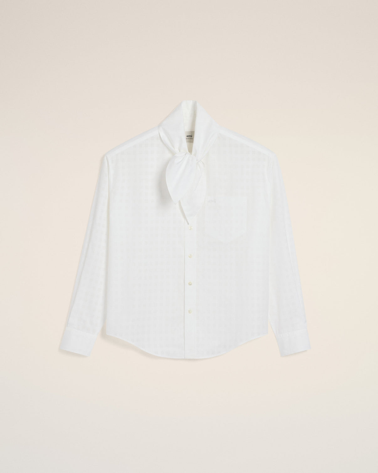 White Cotton Scarf Collar Shirt