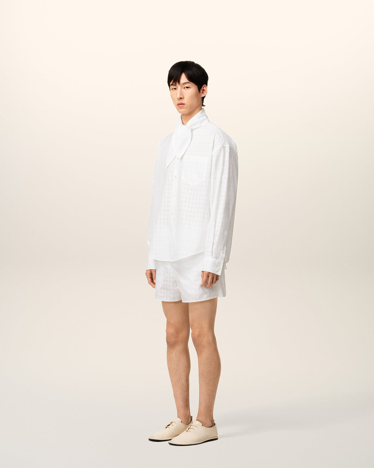 White Cotton Scarf Collar Shirt