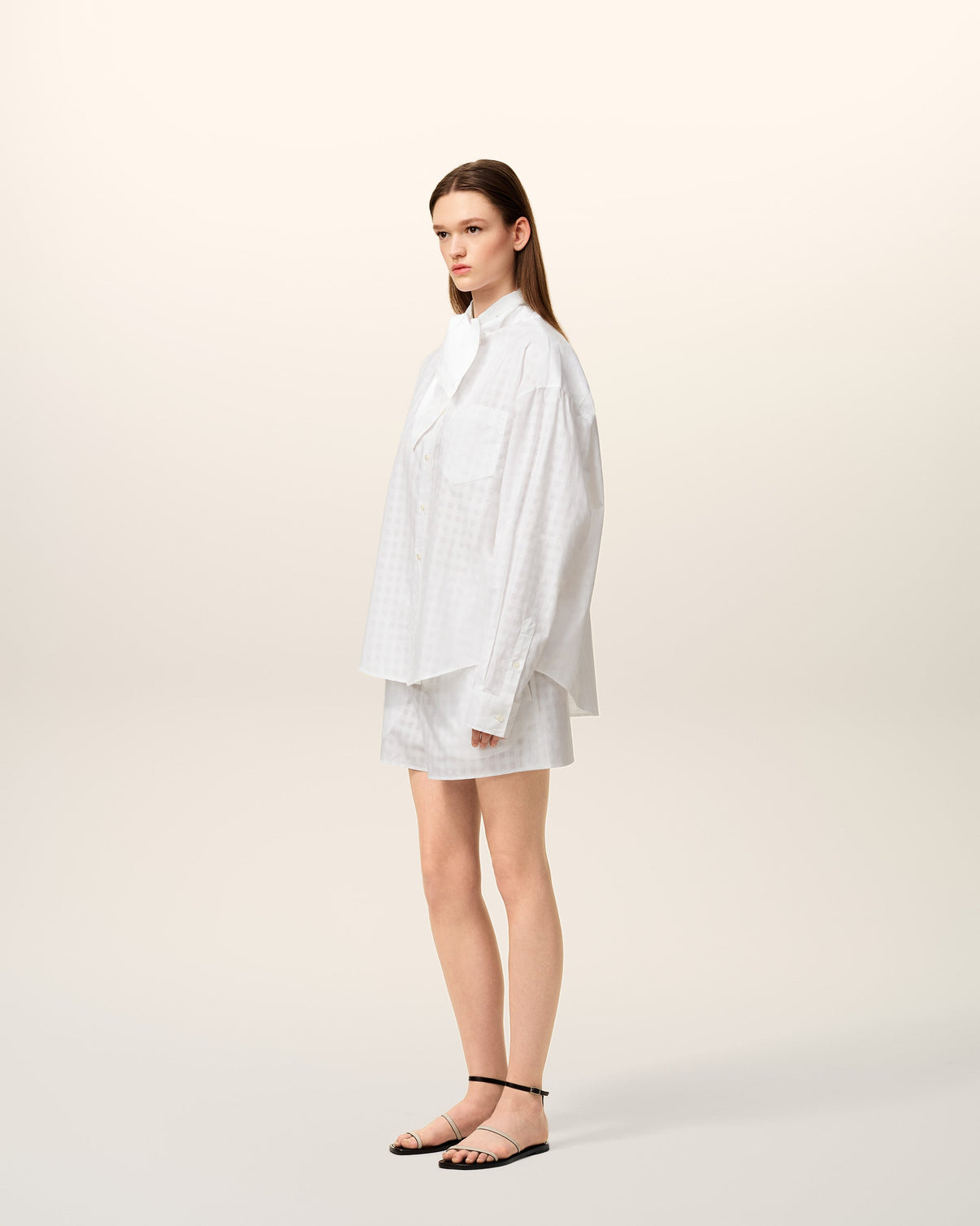 White Cotton Scarf Collar Shirt