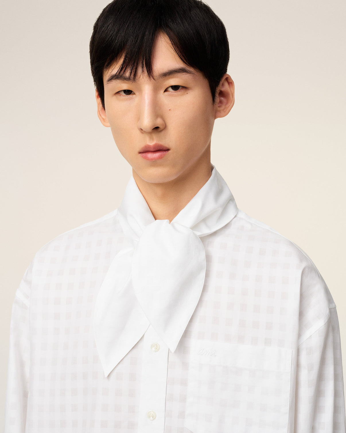 White Cotton Scarf Collar Shirt