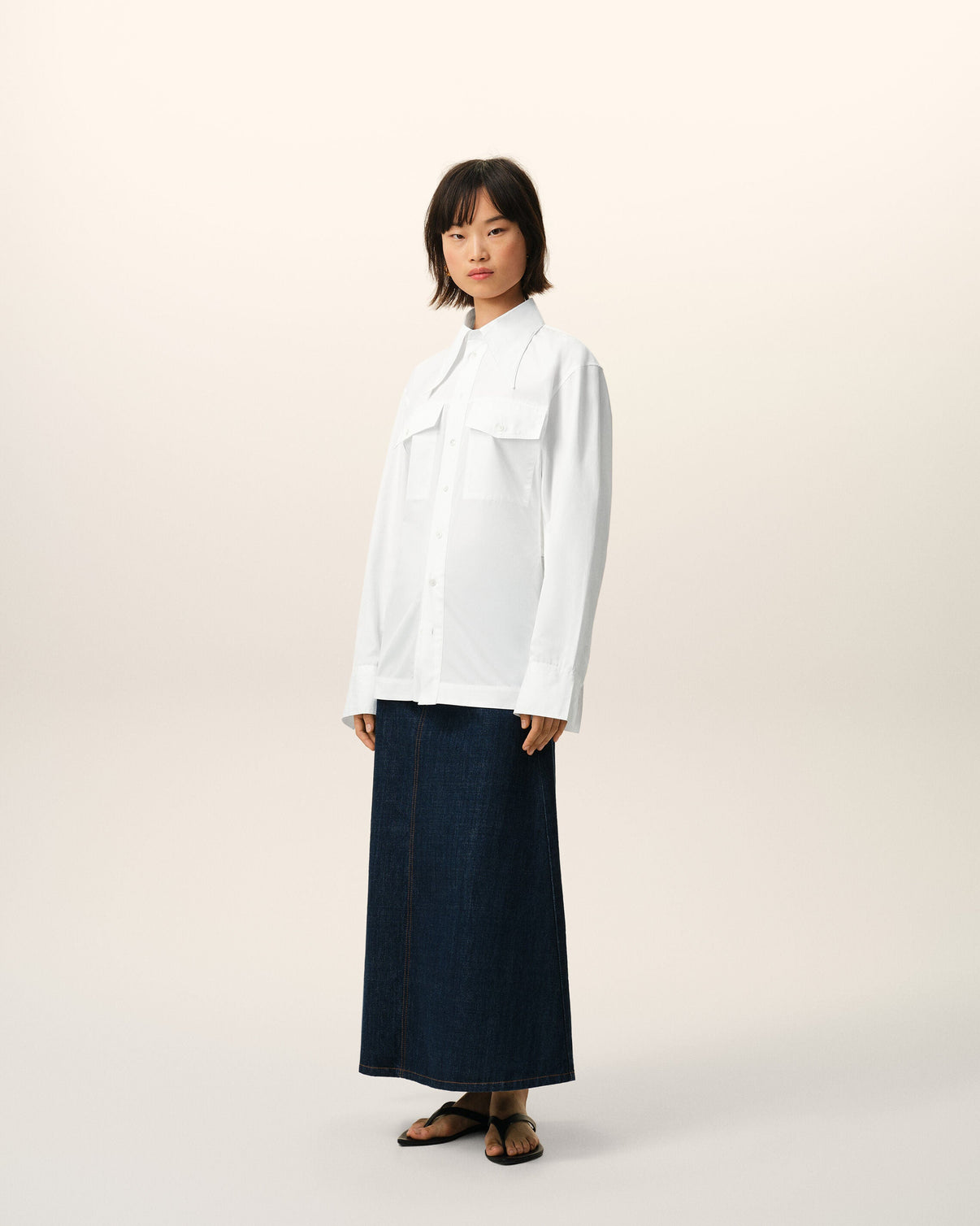 White Cotton Sharp Collar Fitted Shirt