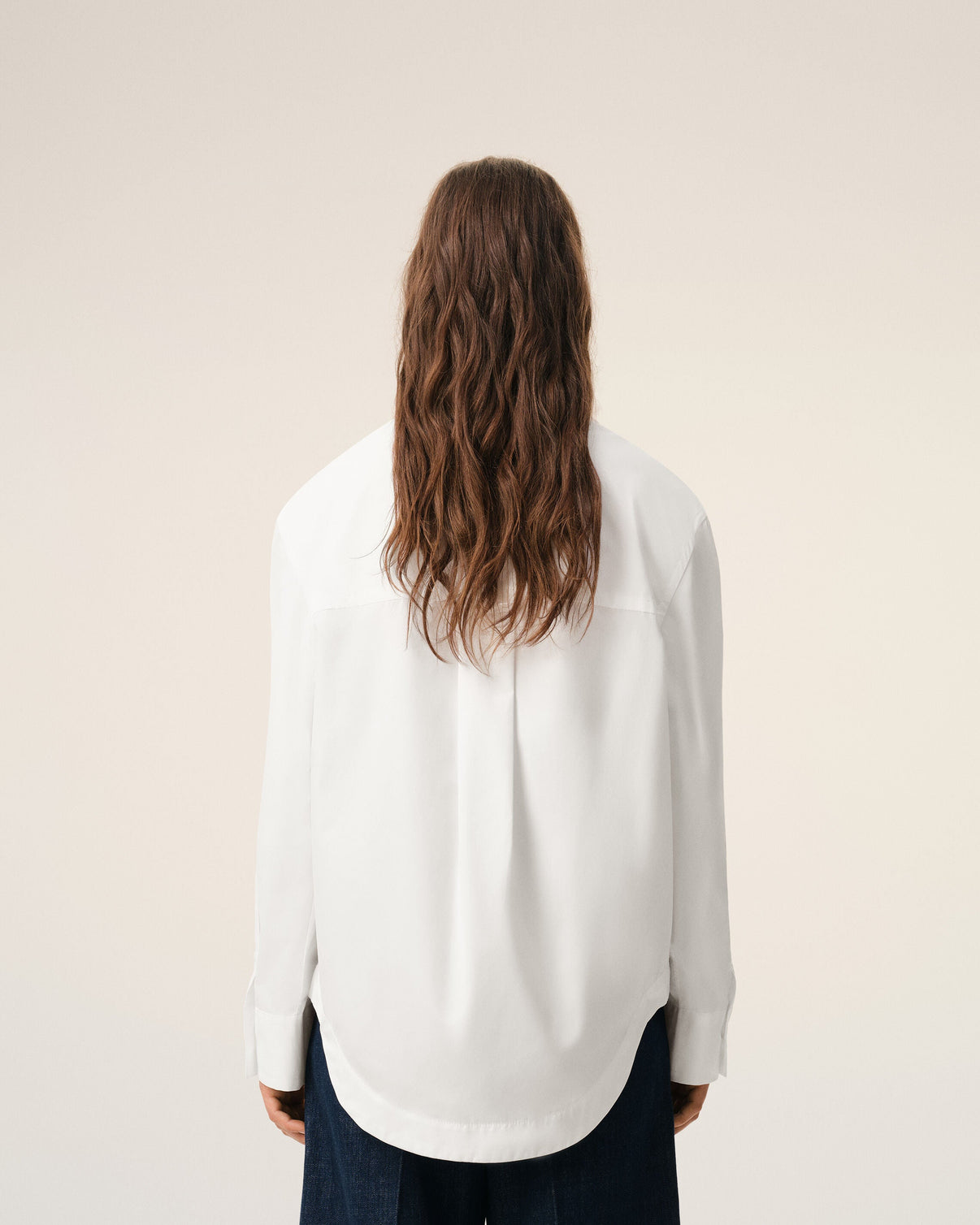 White Cotton Sharp Collar Wide Shirt