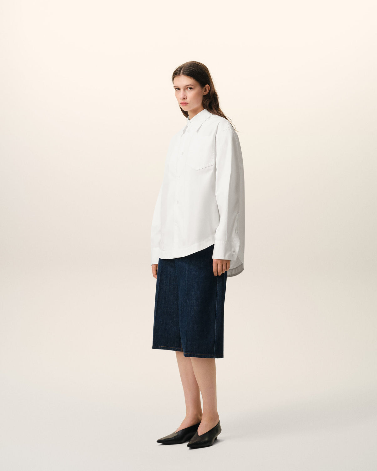 White Cotton Sharp Collar Wide Shirt