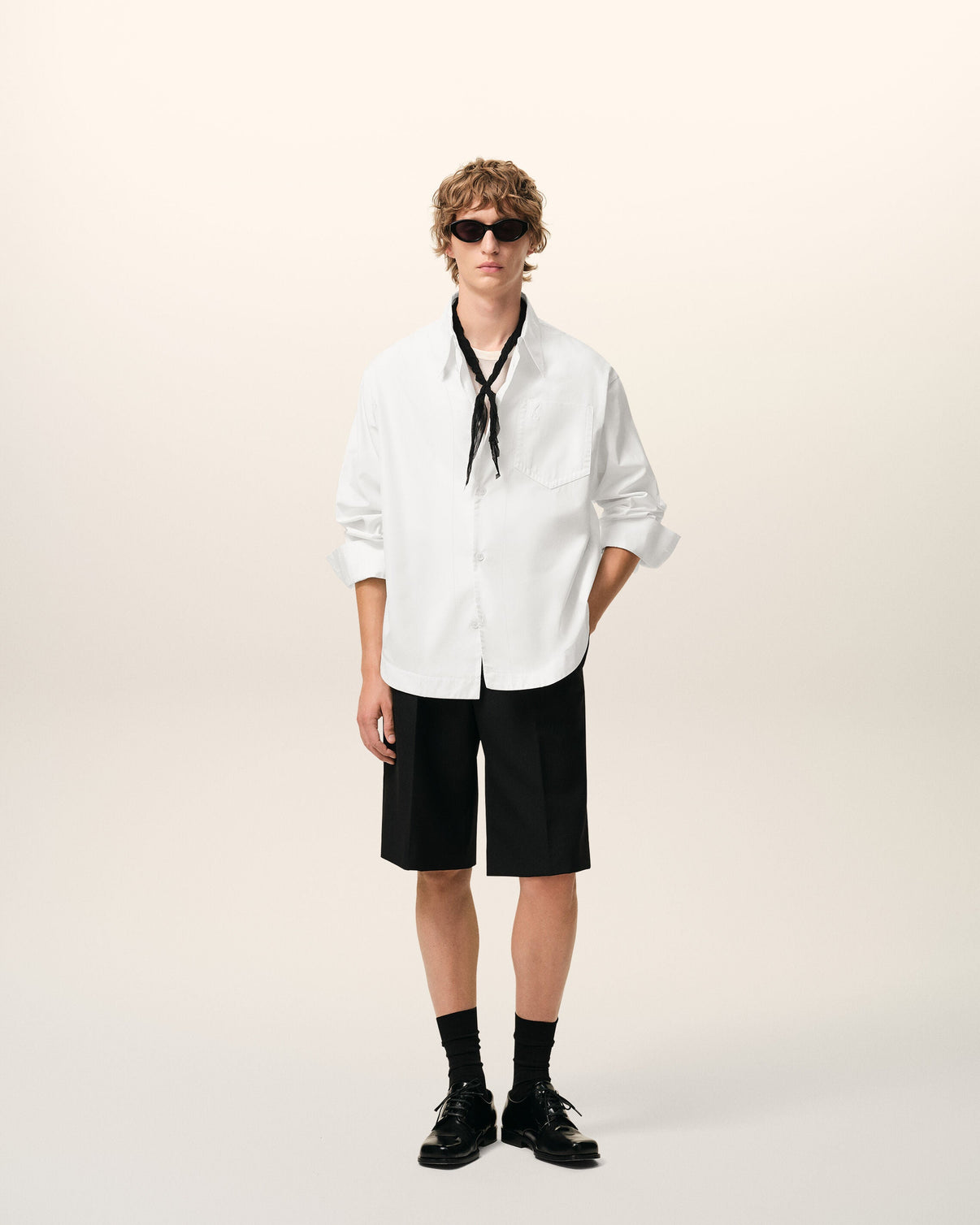White Cotton Sharp Collar Wide Shirt