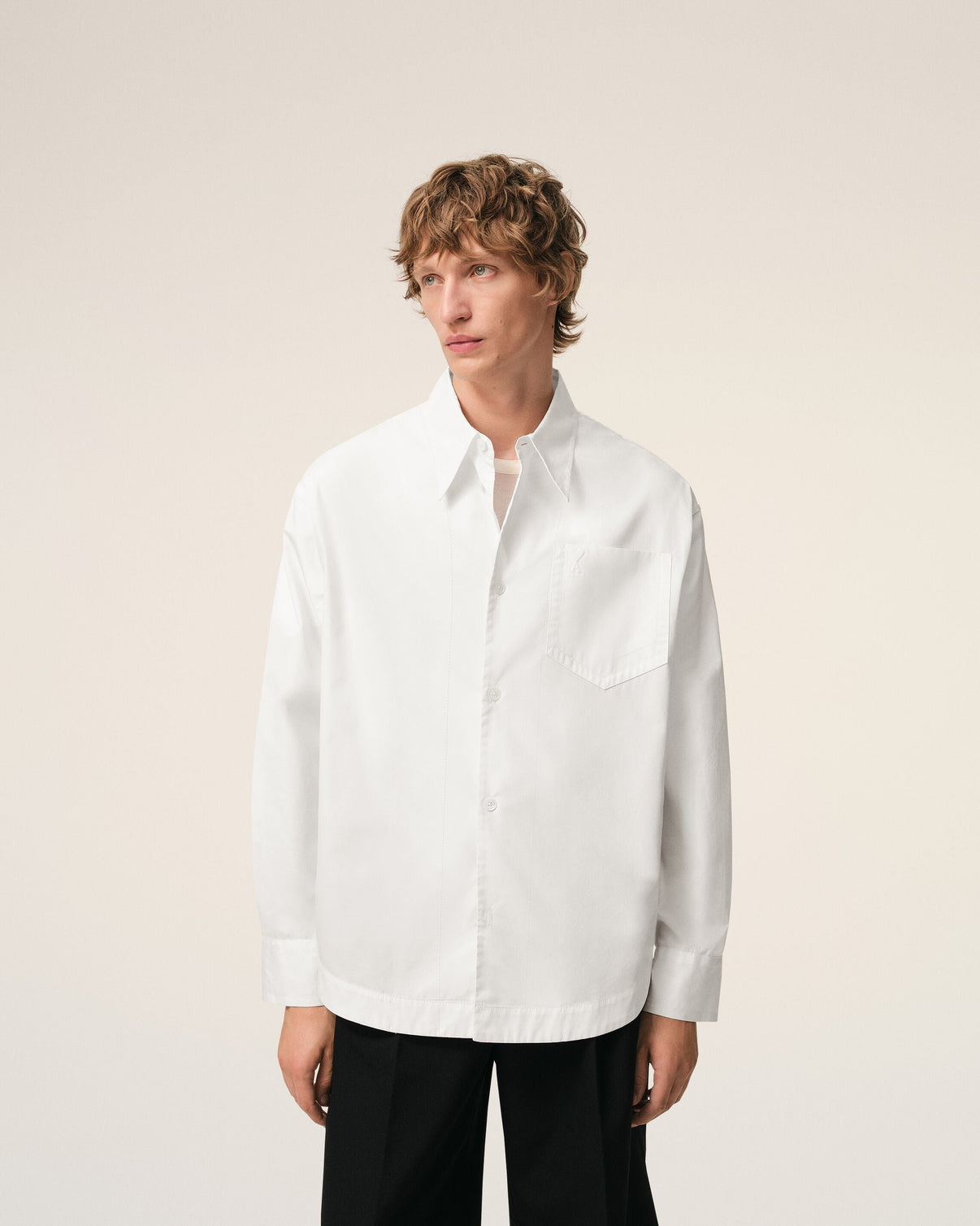 White Cotton Sharp Collar Wide Shirt