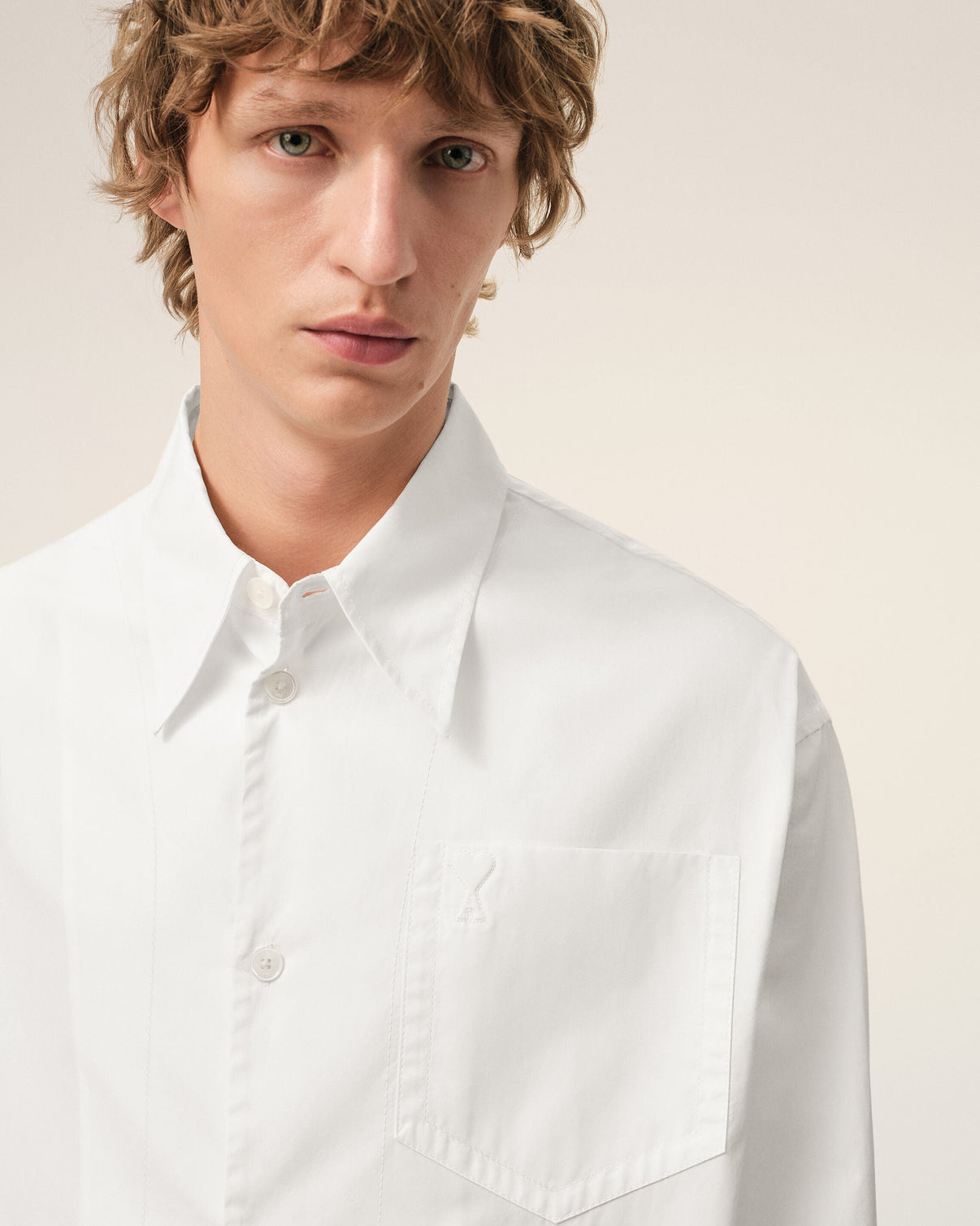 White Cotton Sharp Collar Wide Shirt