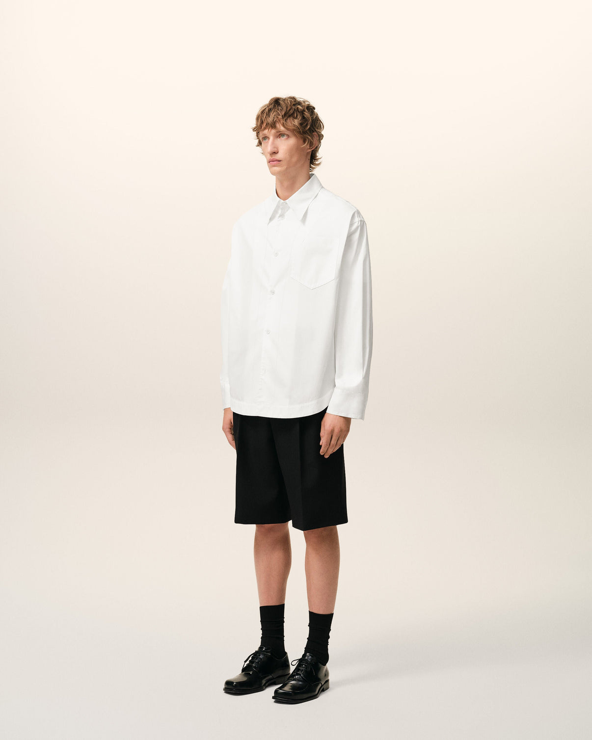 White Cotton Sharp Collar Wide Shirt