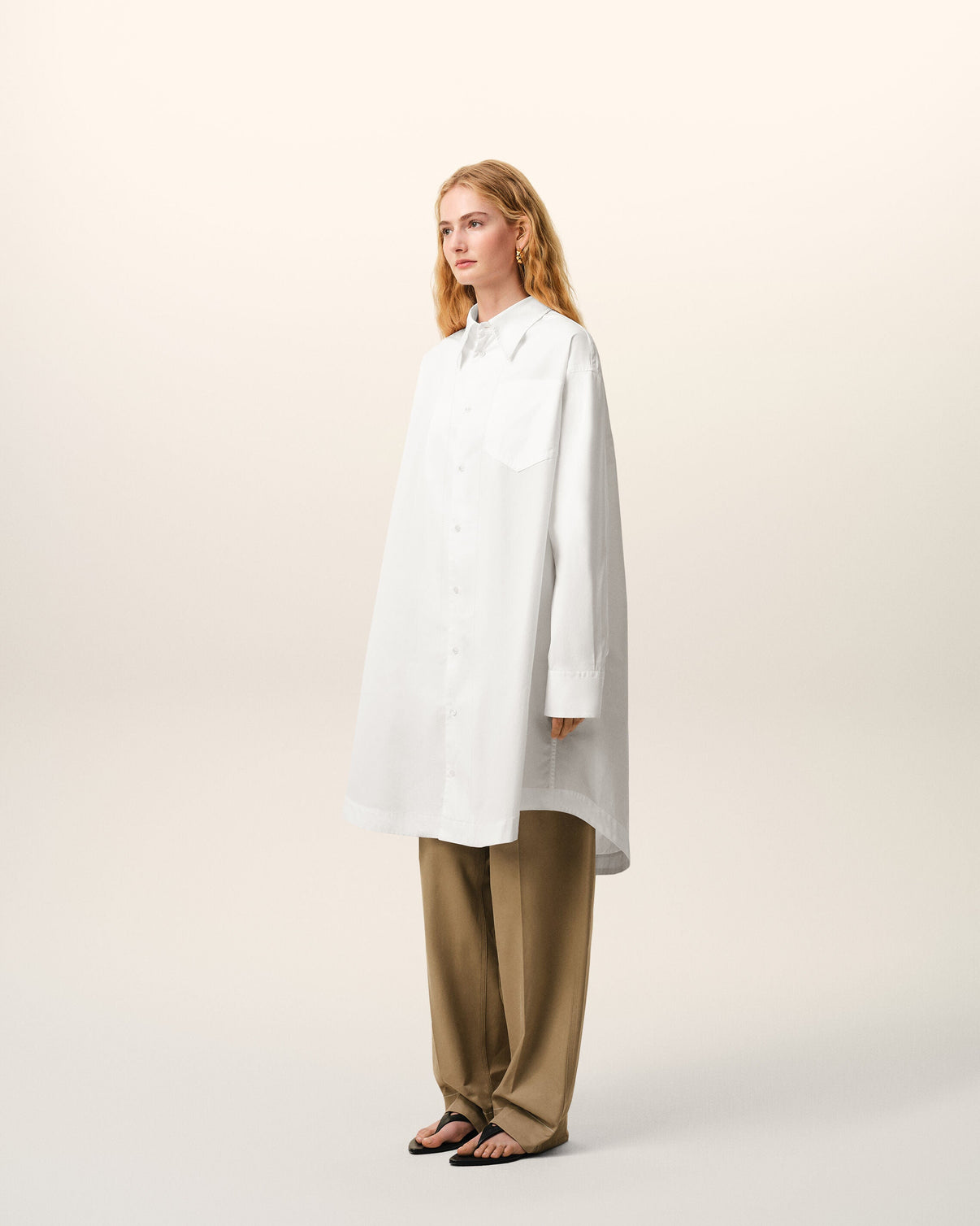 White Cotton Wide Shirt Dress