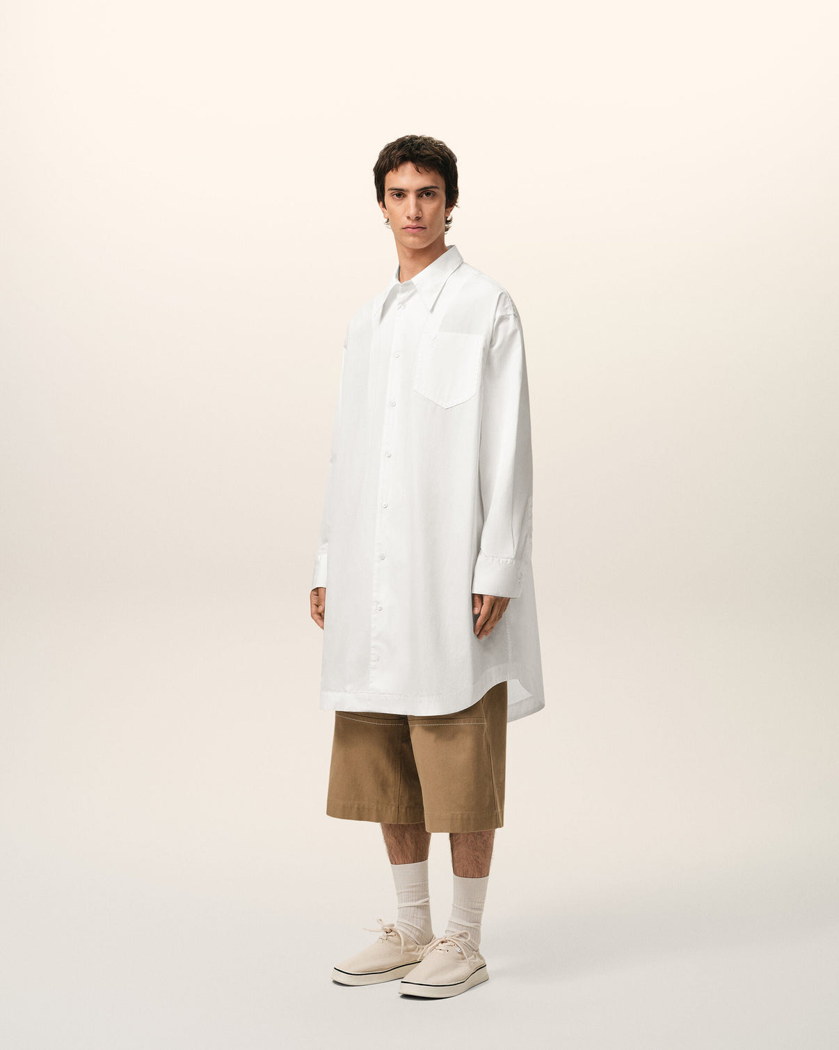 White Cotton Wide Shirt Dress