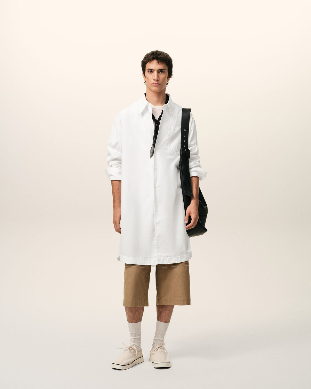 White Cotton Wide Shirt Dress