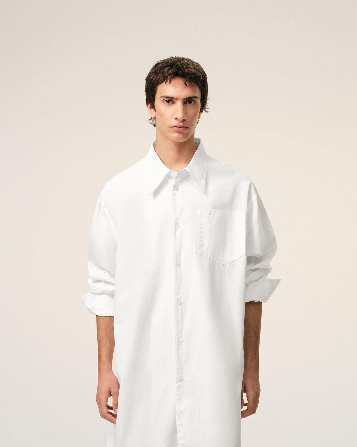 White Cotton Wide Shirt Dress