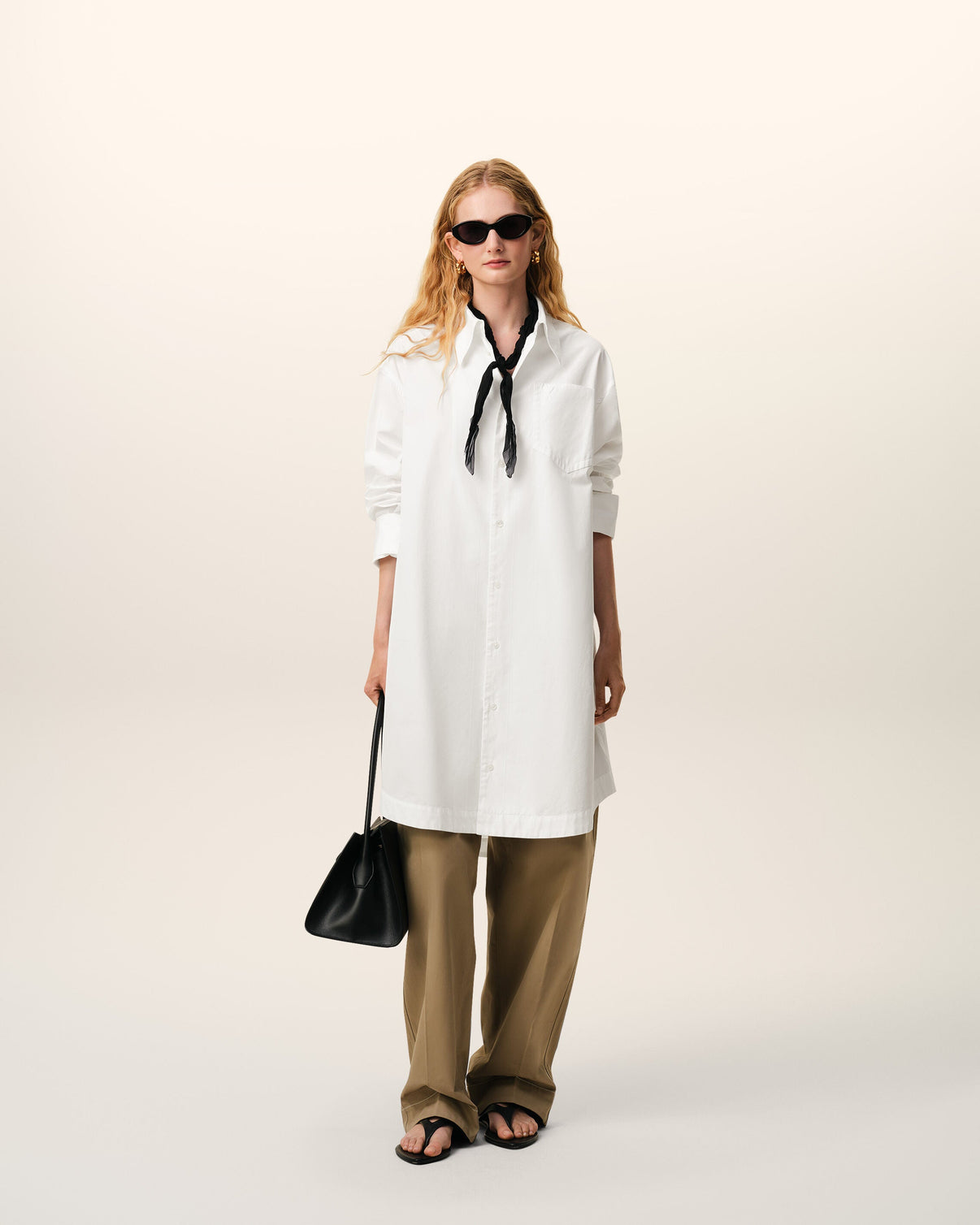 White Cotton Wide Shirt Dress