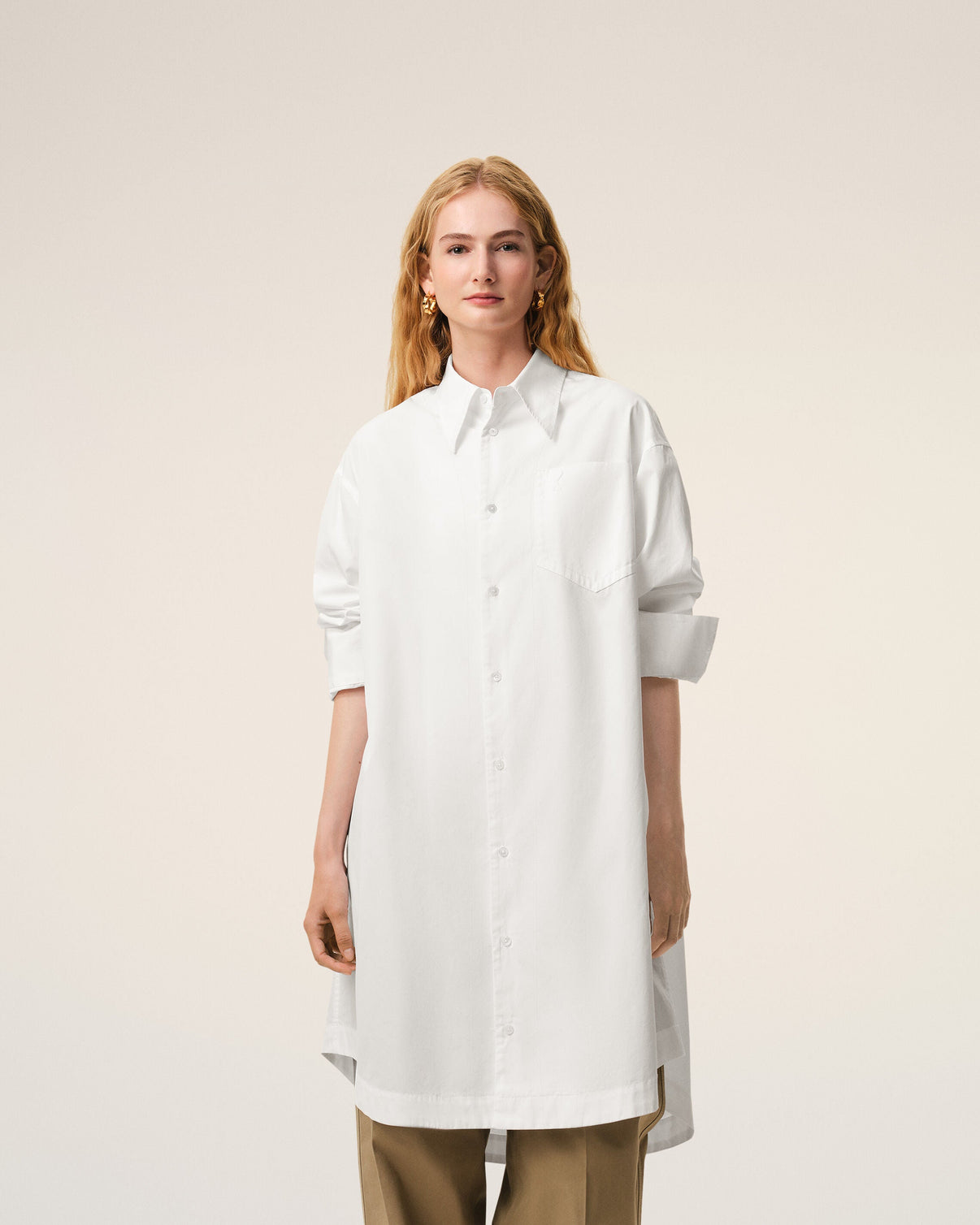 White Cotton Wide Shirt Dress