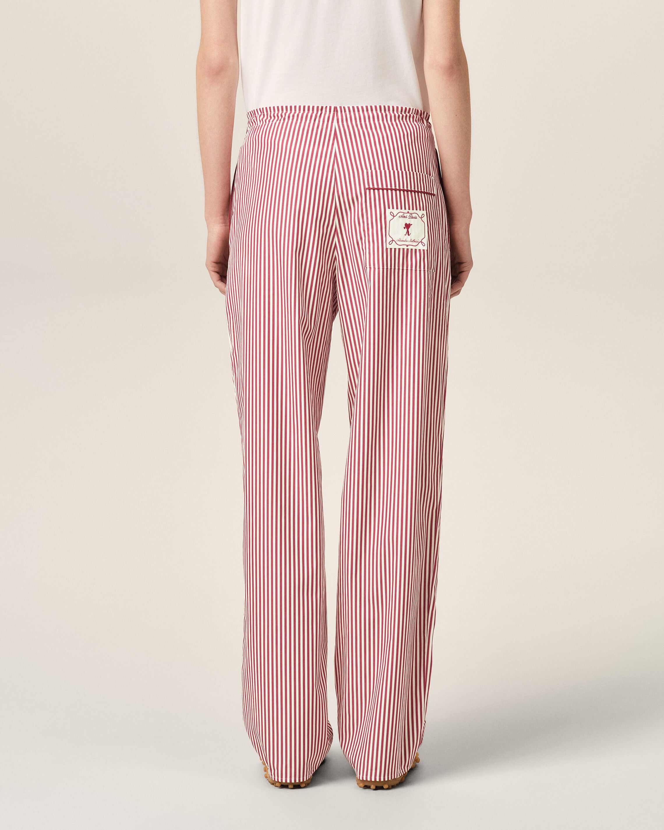 White elasticated-waist striped cotton trousers