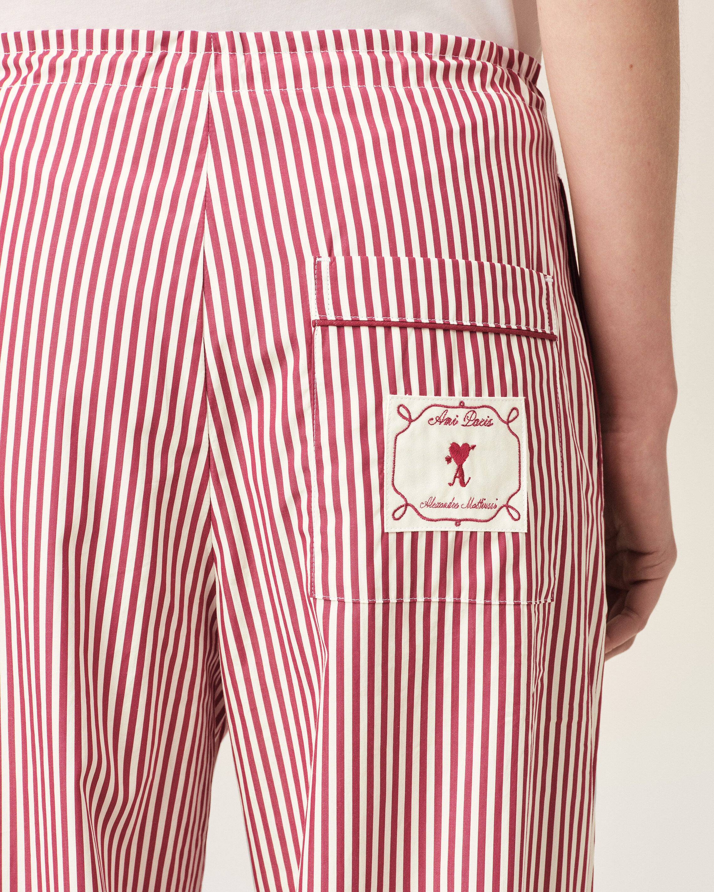 White elasticated-waist striped cotton trousers
