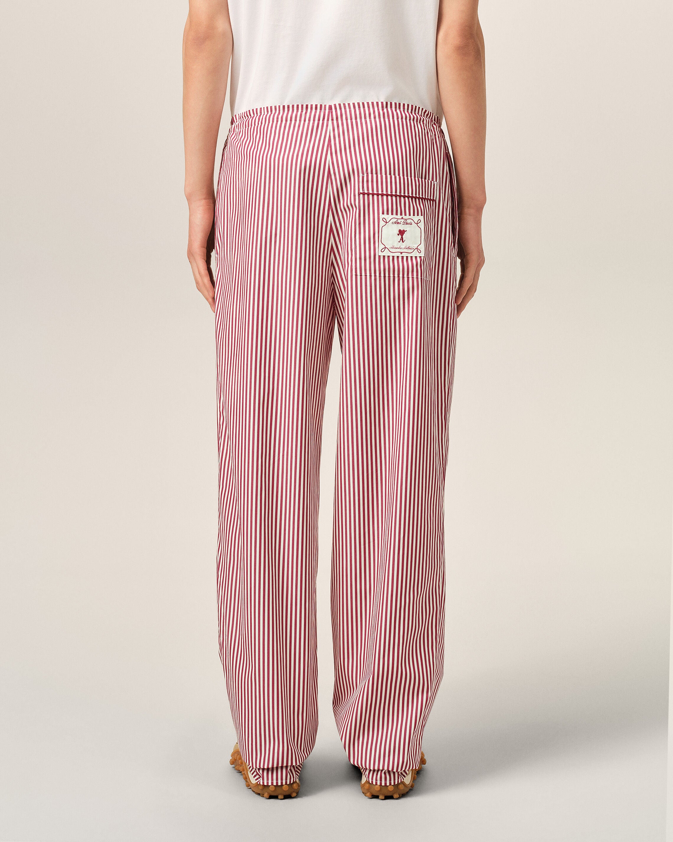 White elasticated-waist striped cotton trousers