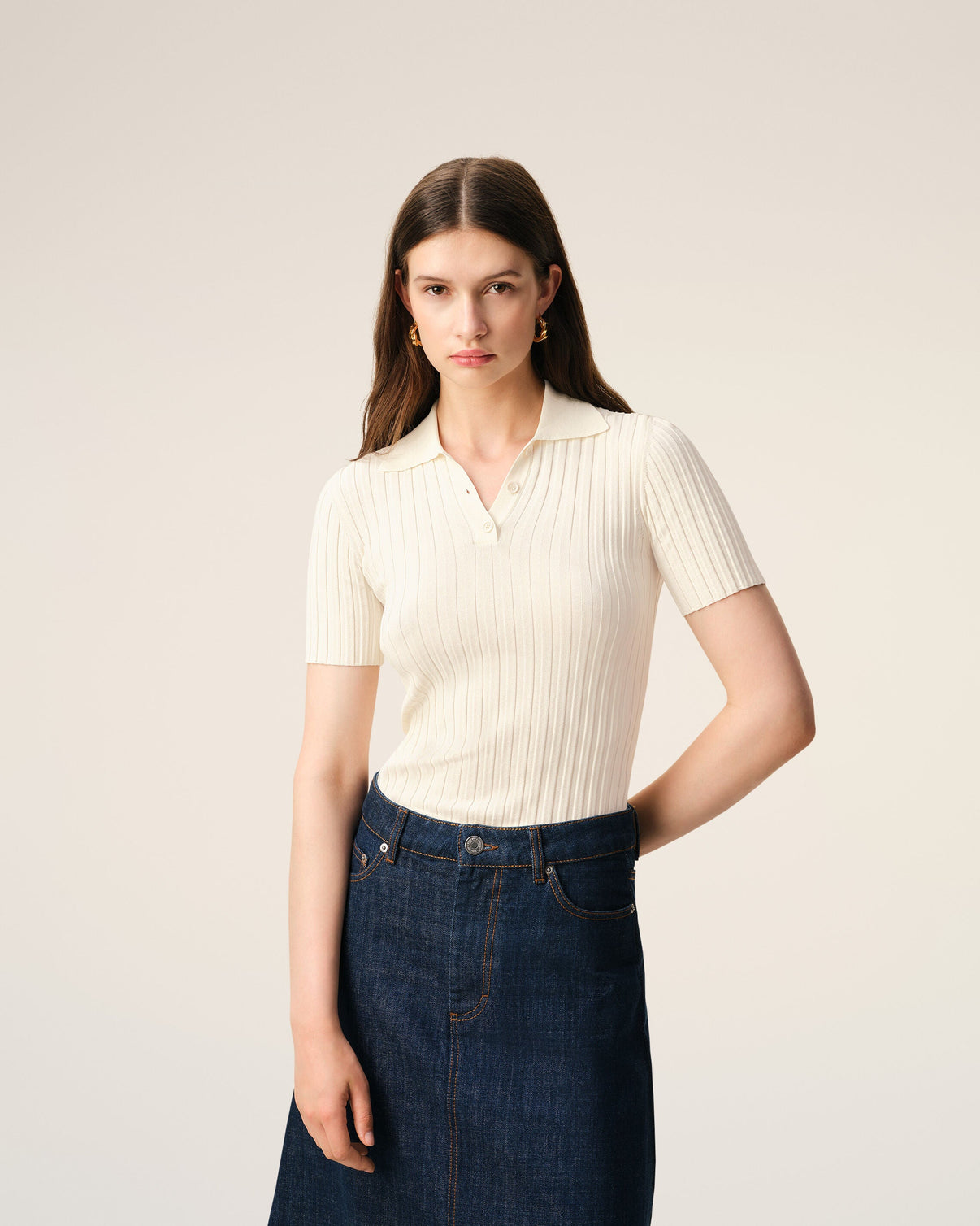 White Knit Short Sleeves Polo