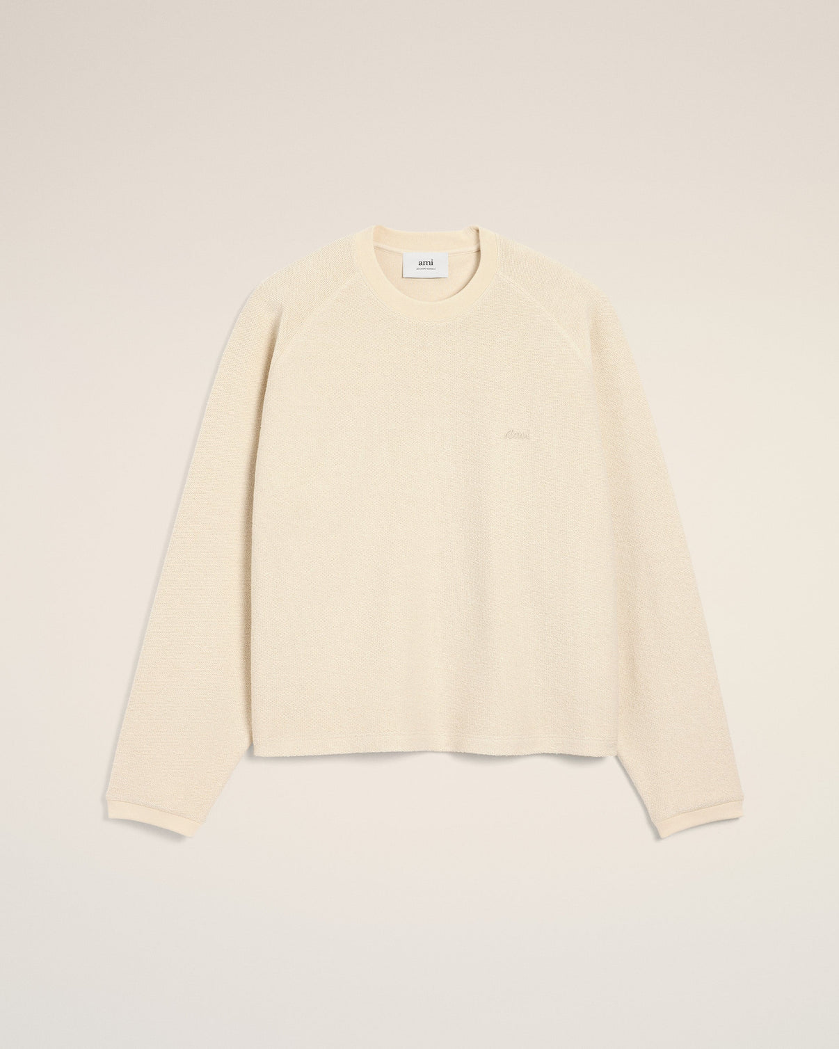 White Leather Raglan Sleeved Crewneck Sweatshirt