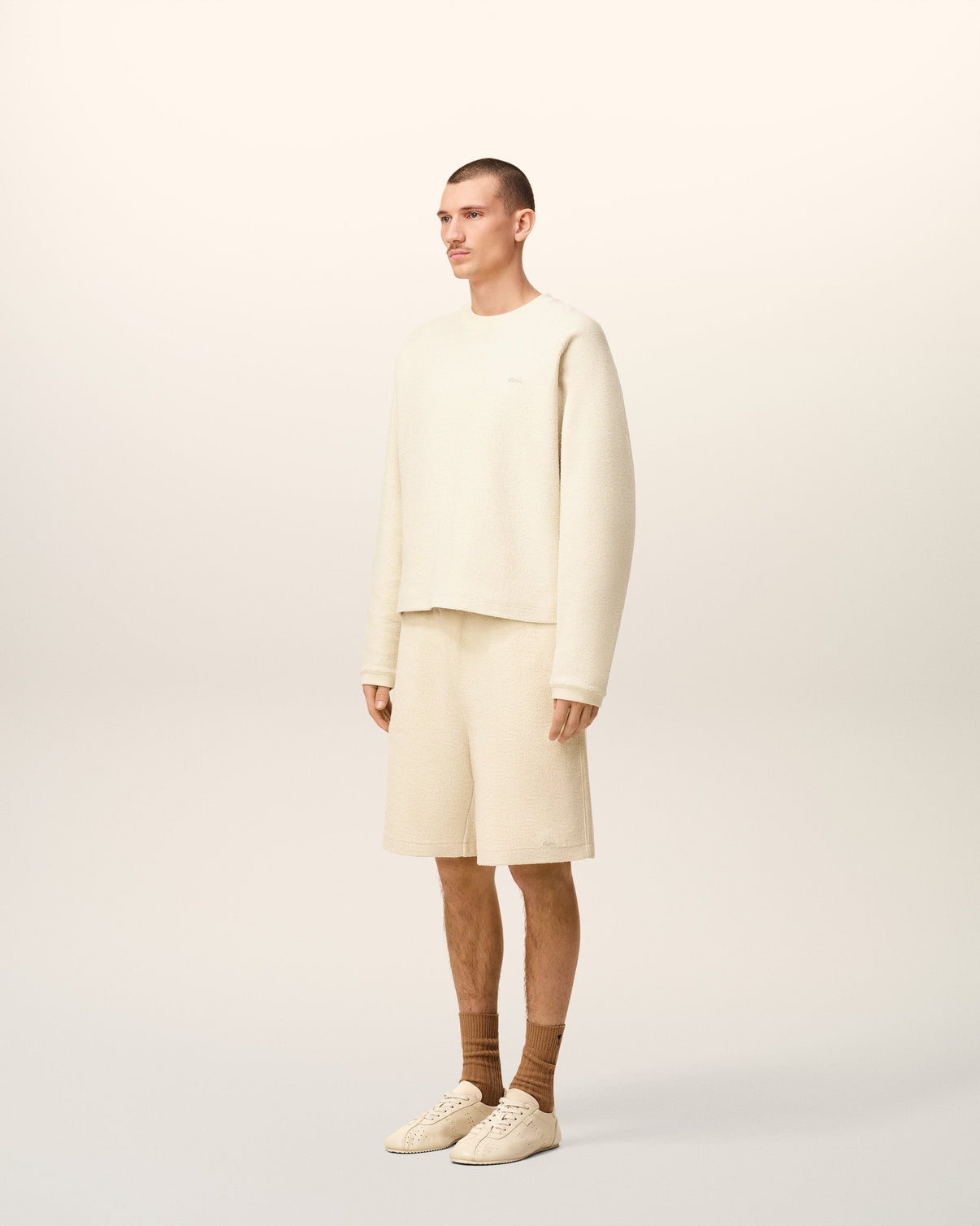 White Leather Raglan Sleeved Crewneck Sweatshirt