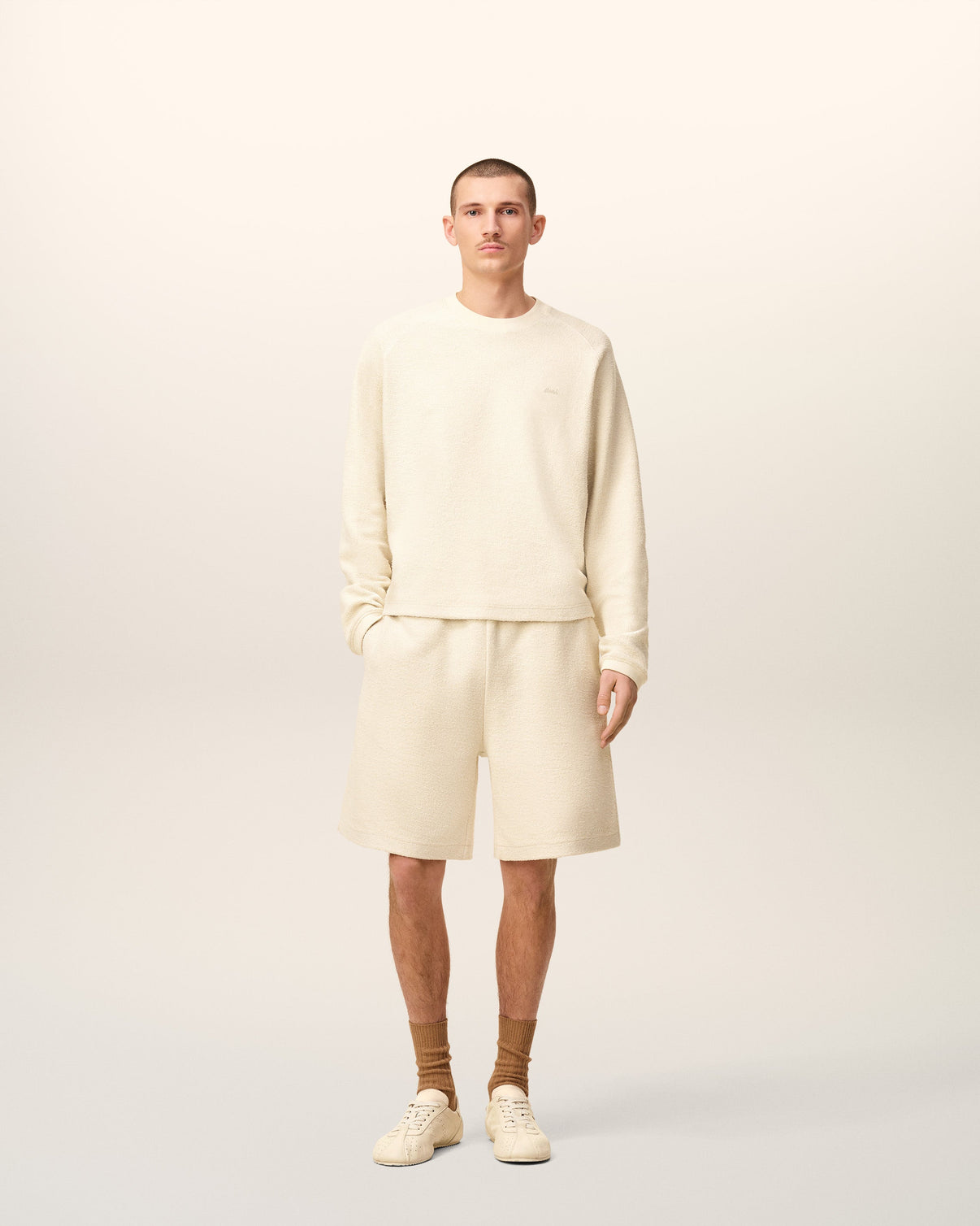 White Leather Raglan Sleeved Crewneck Sweatshirt
