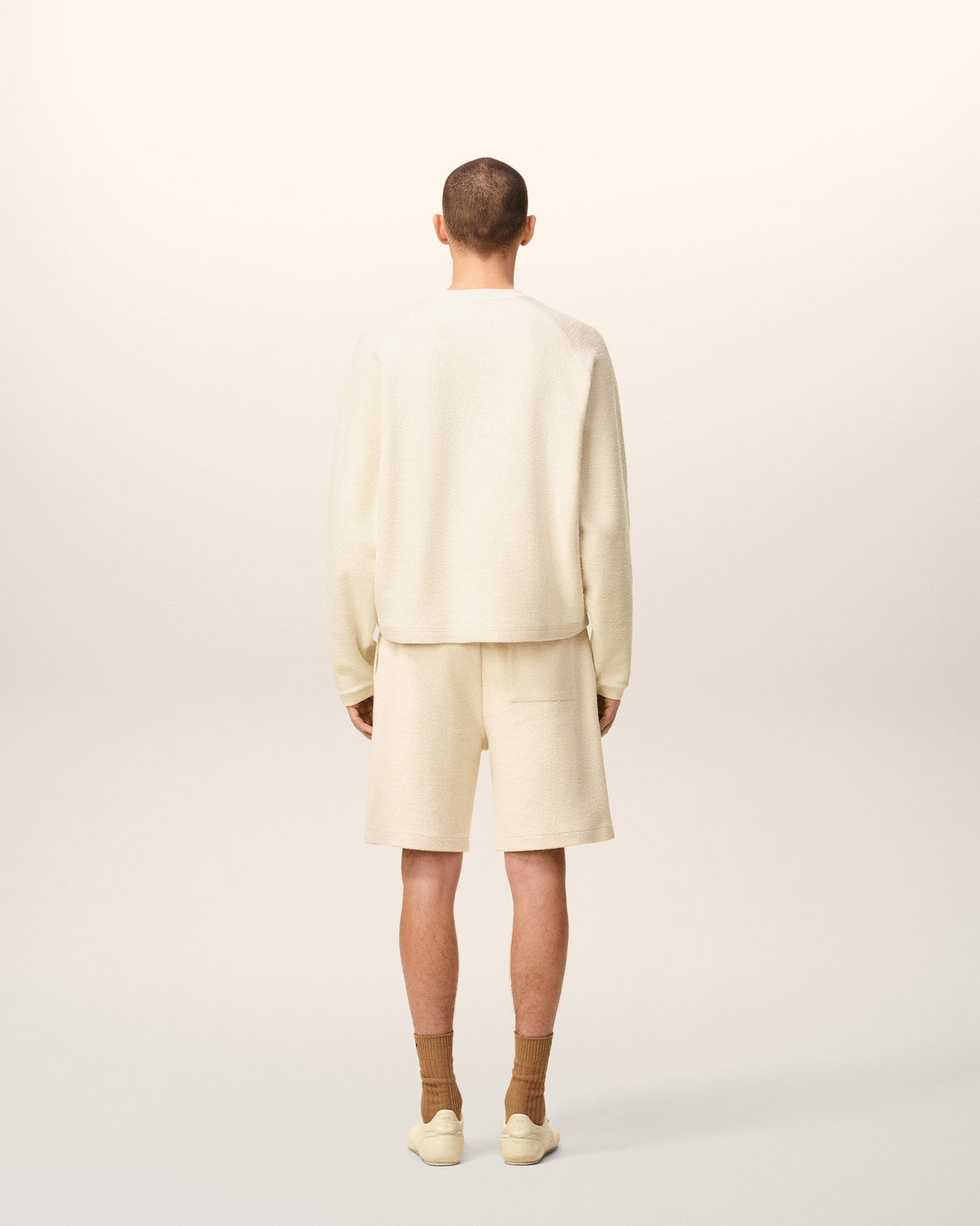 White Leather Raglan Sleeved Crewneck Sweatshirt